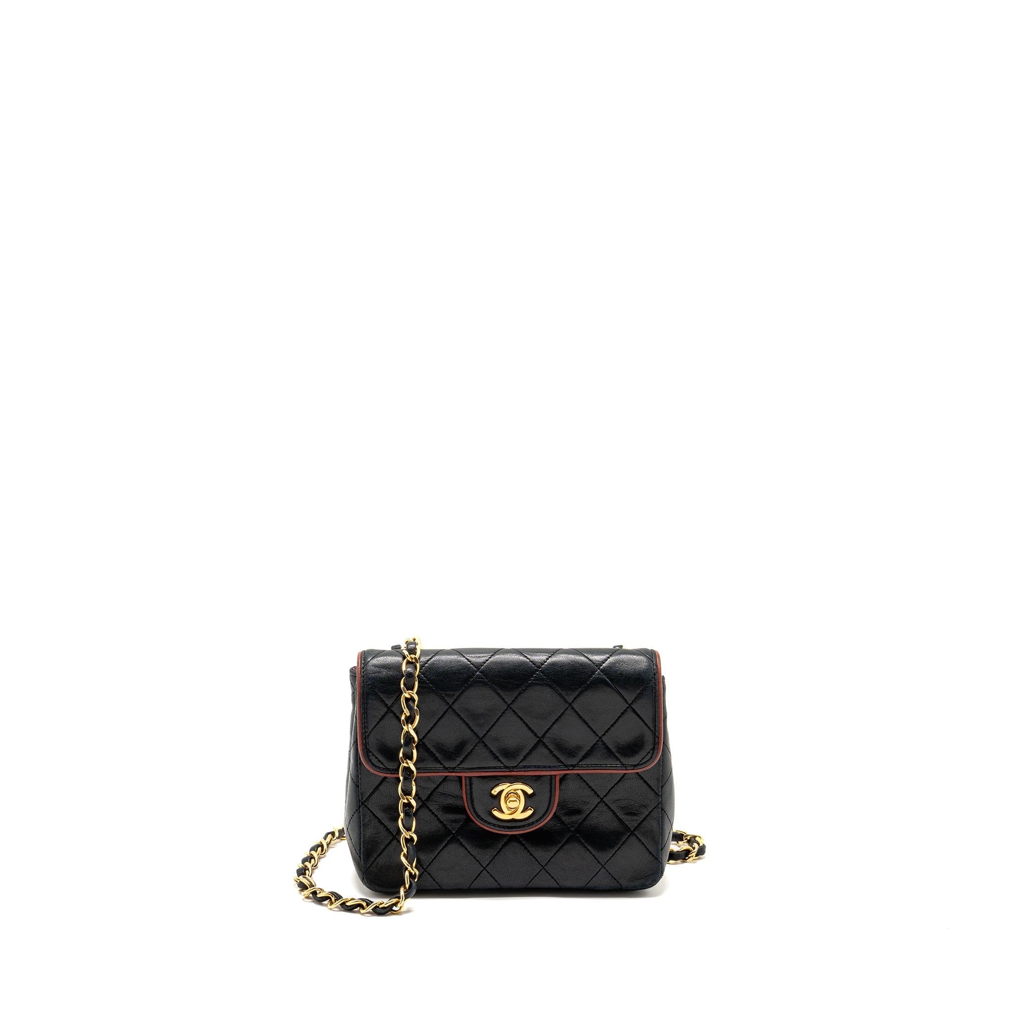 CHANEL VINTAGE MINI SQUARE FLAP BAG LAMBSKIN BLACK / RED GHW