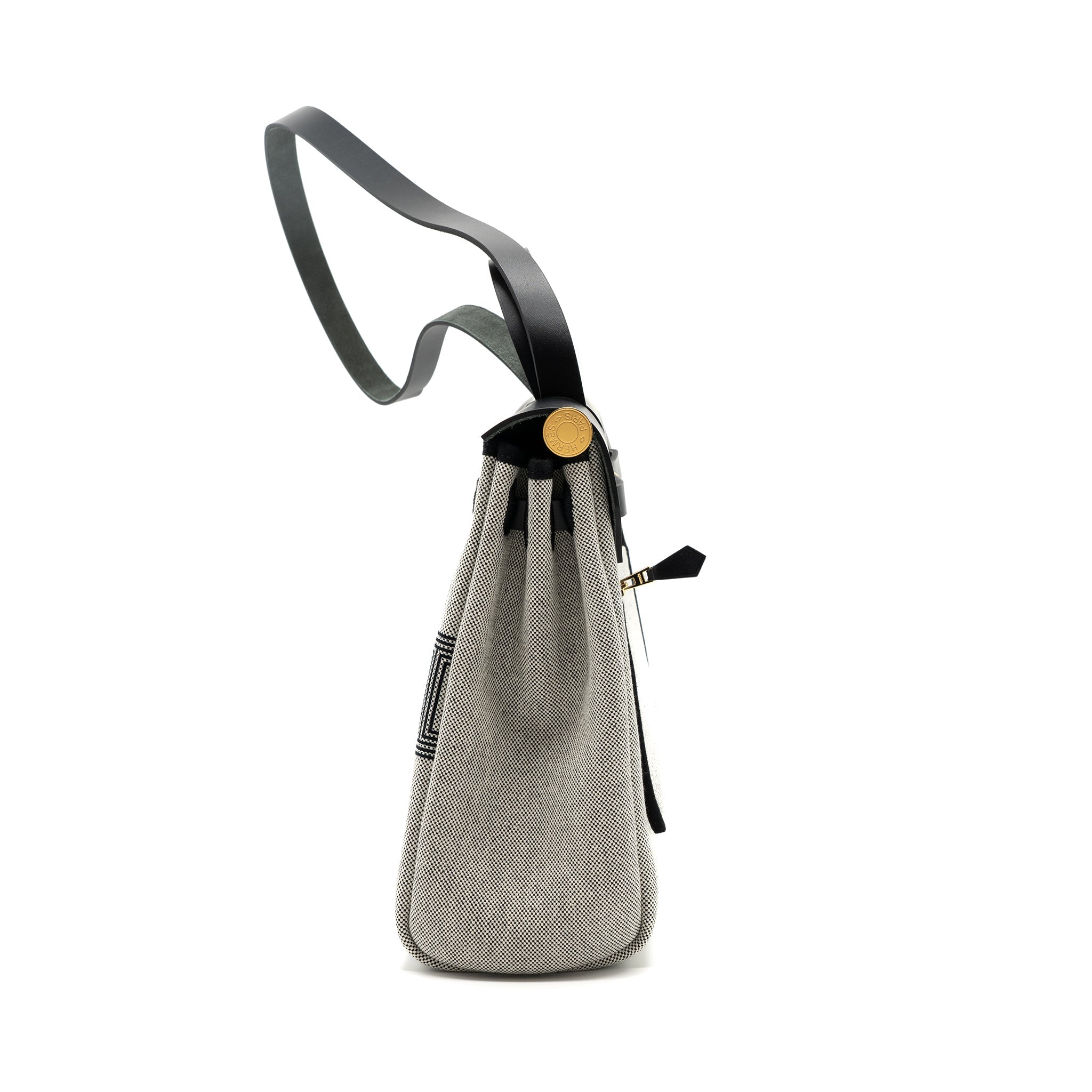 HERMES HERBAG 31 ZIP BAG TOILE H PLUME CANVAS/ HUNTER LEATHER BLACK / ECRU GHW