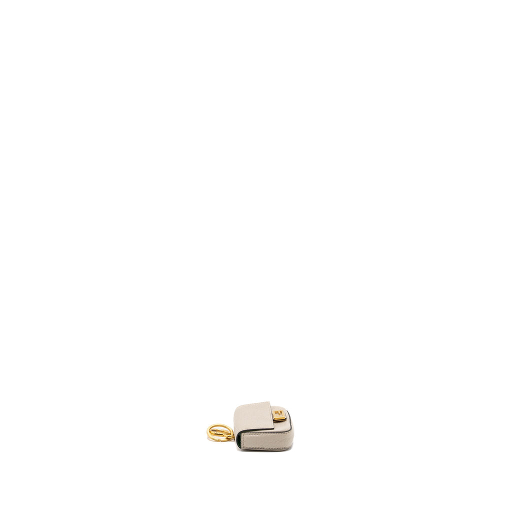 FENDI MINI BAGUETTE KEYRING CHARM CALFSKIN BEIGE GHW