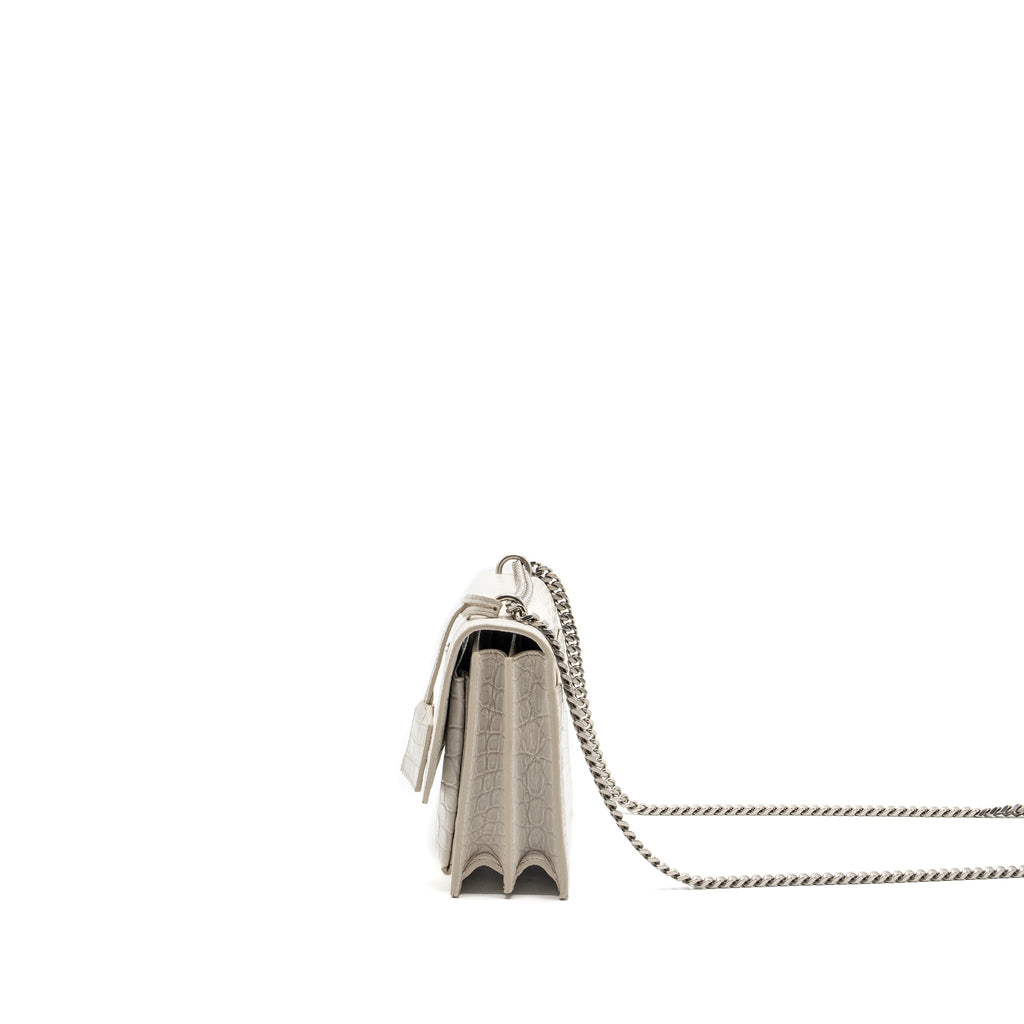 SAINT LAURENT/YSL SUNSET BAG CROCODILE EMBOSSED WHITE SHW