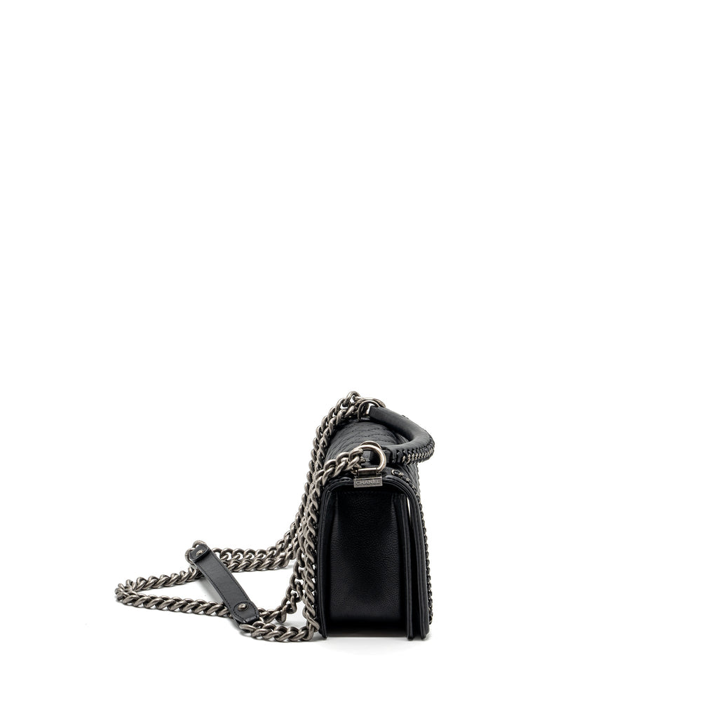 CHANEL TOP HANDLE MEDIUM BOY BAG LIMITED EDITION CALFSKIN BLACK RUTHENIUM HARDWARE