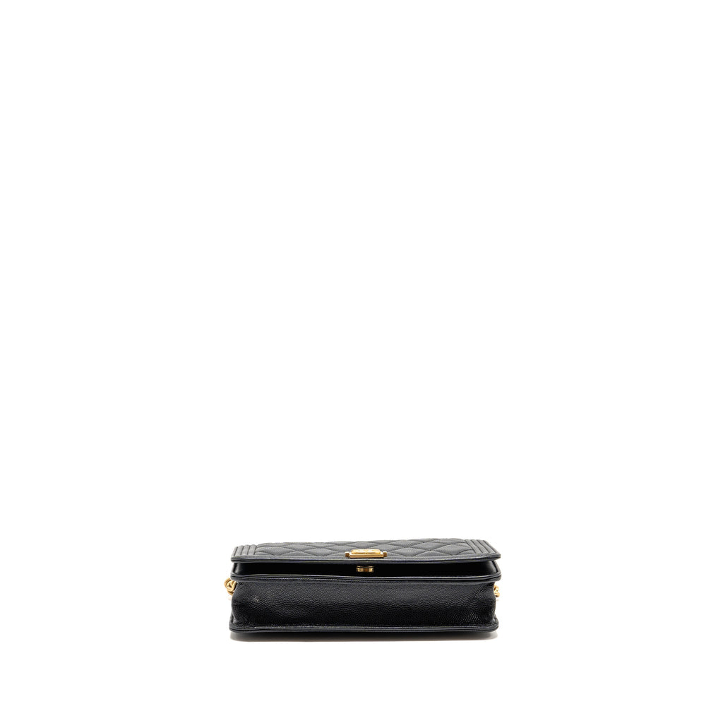 CHANEL BOY WALLET ON CHAIN CAVIAR BLACK GHW (MICROCHIP)