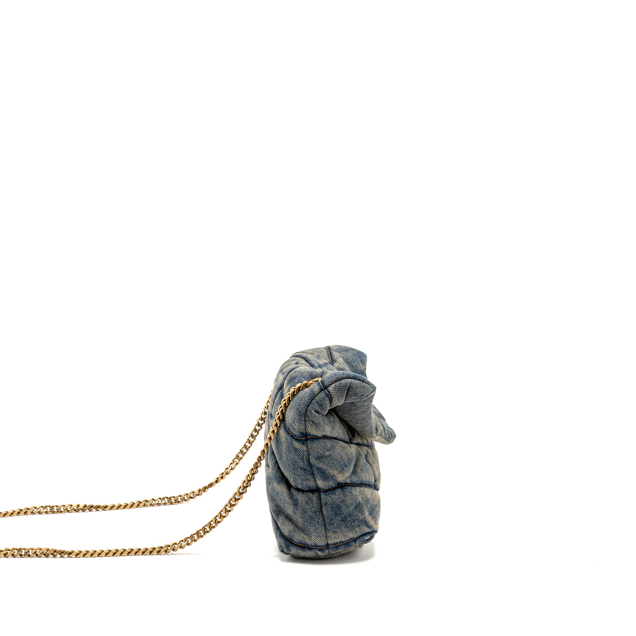 SAINT LAURENT/YSL TOY LOULOU PUFFER SHOULDER BAG DENIM INDIGO BLUE/CINNAMON GHW