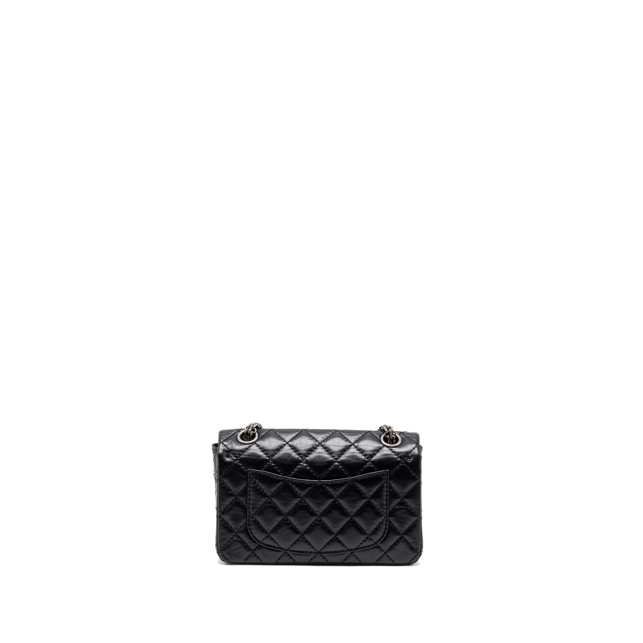 CHANEL MINI 2.55 REISSUE FLAP BAG AGED CALFSKIN BLACK RUTHENIUM HARDWARE