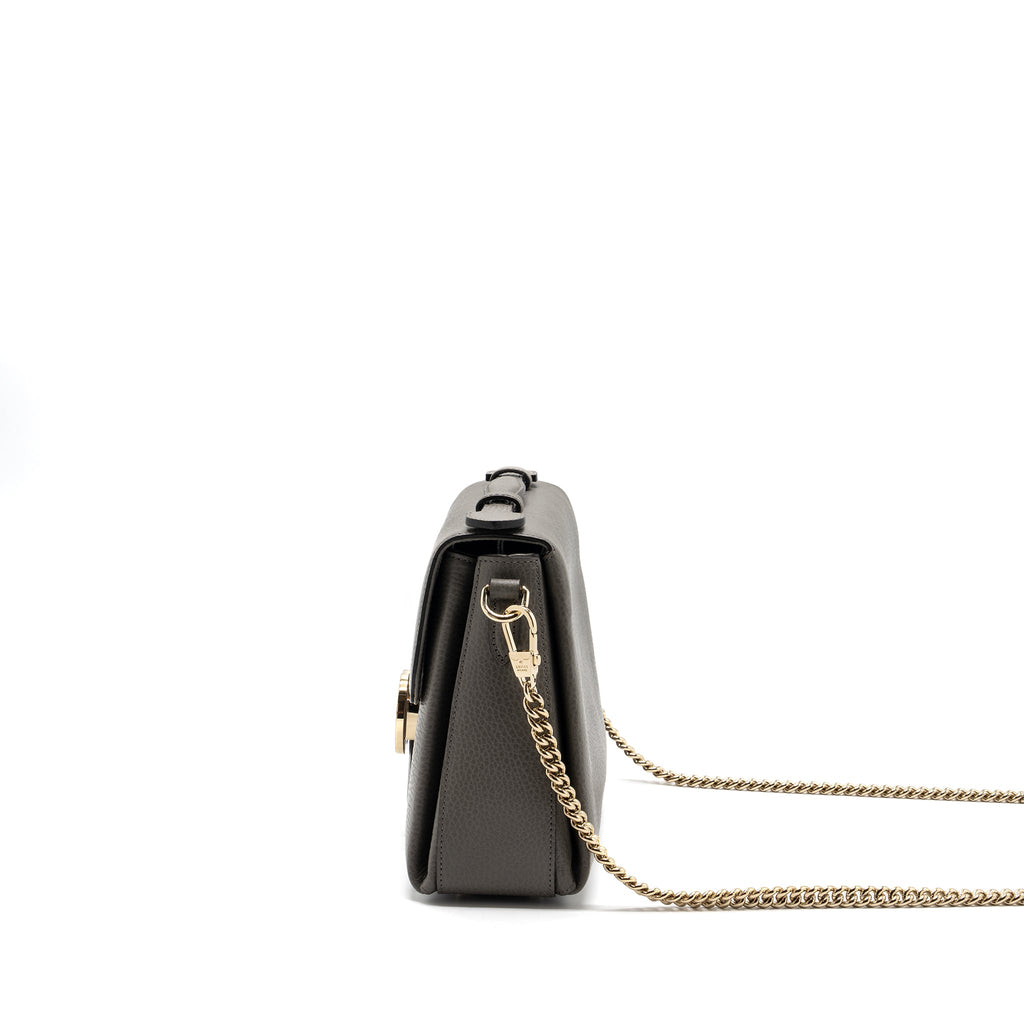 GUCCI TOP HANDLE MESSANGER BAG CALFSKIN GREY LGHW