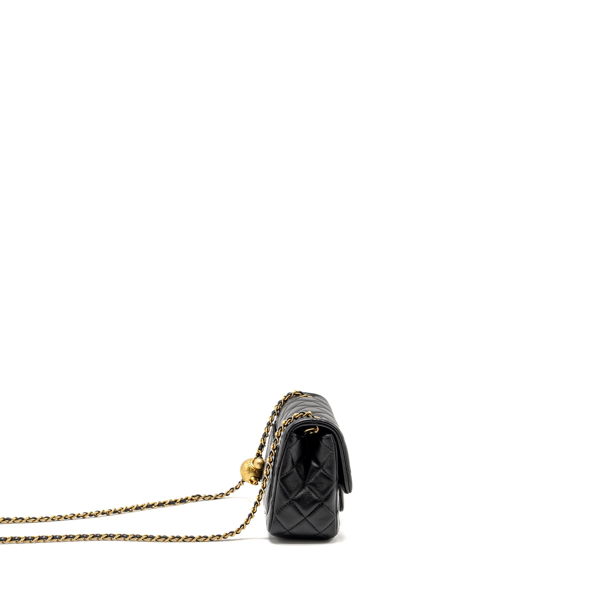 CHANEL PEARL CRUSH MINI SQUARE FLAP BAG LAMBSKIN BLACK GHW