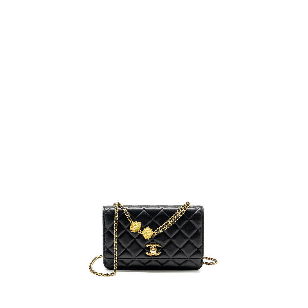 CHANEL 23A LION CHARMS WALLET ON CHAIN LAMBSKIN BLACK GHW (MICROCHIP)