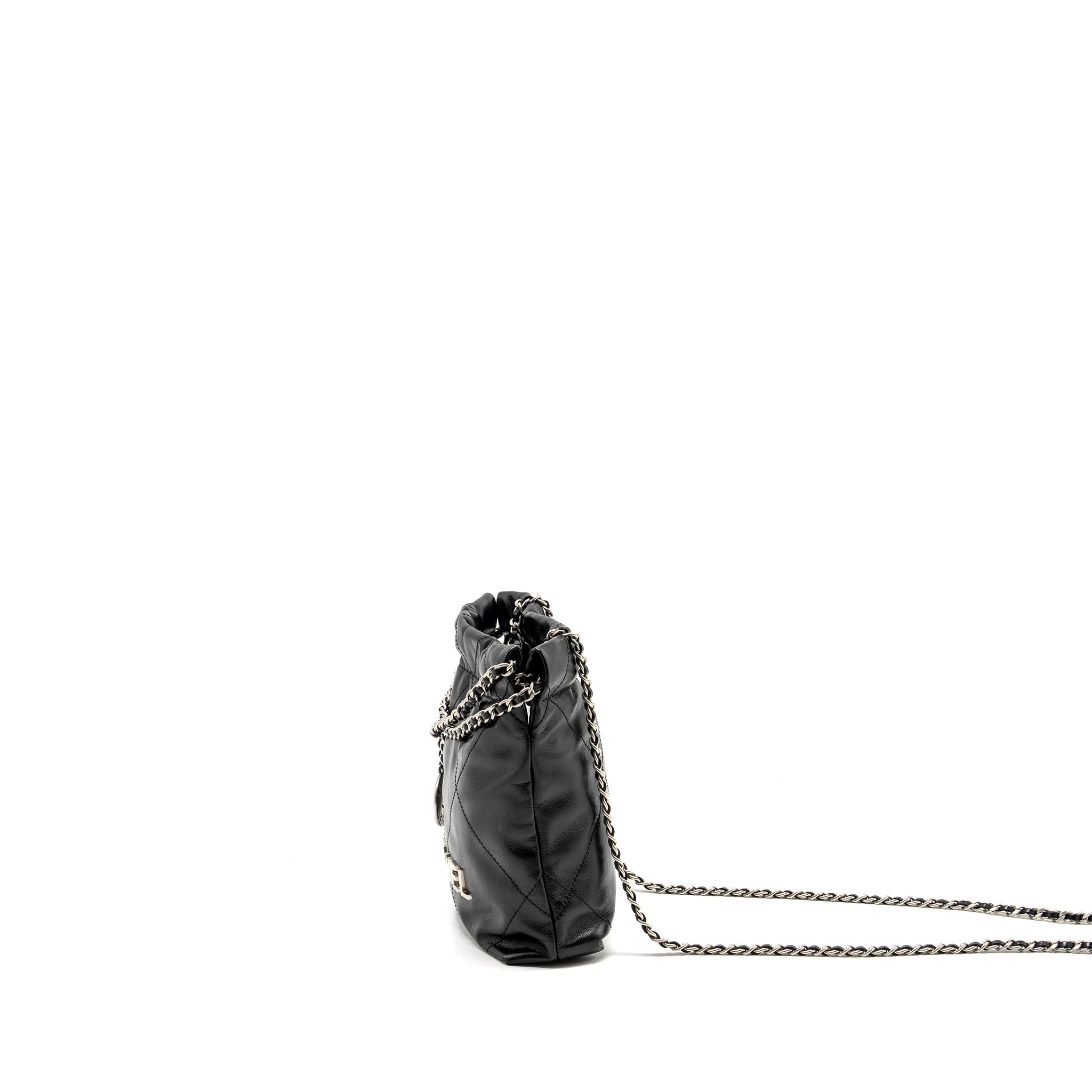 CHANEL MINI 22 BAG SHINY CALFSKIN BLACK SHW (MICROCHIP)