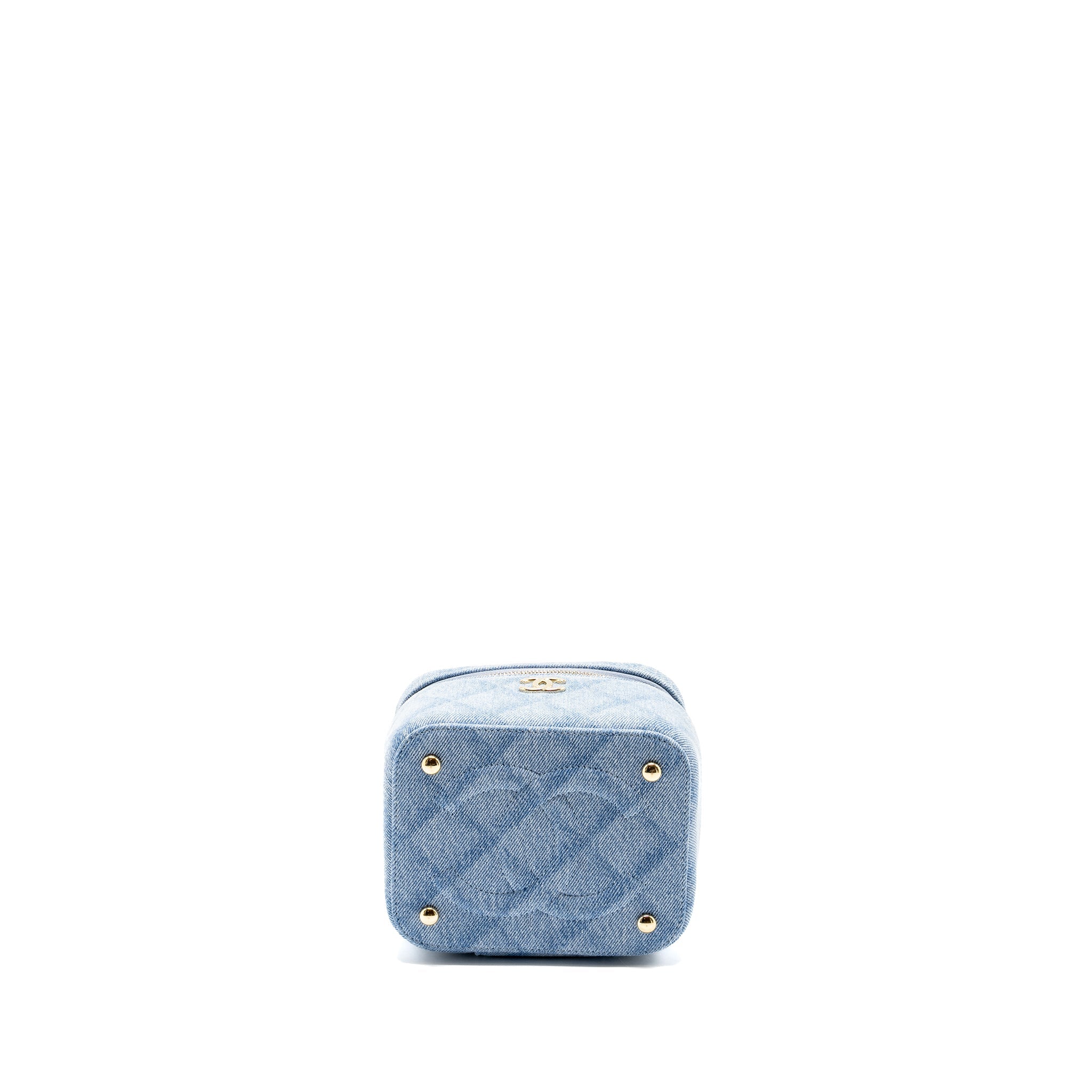 CHANEL VANITY CASE WITH CHAIN DENIM BLUE LGHW (MICROCHIP)
