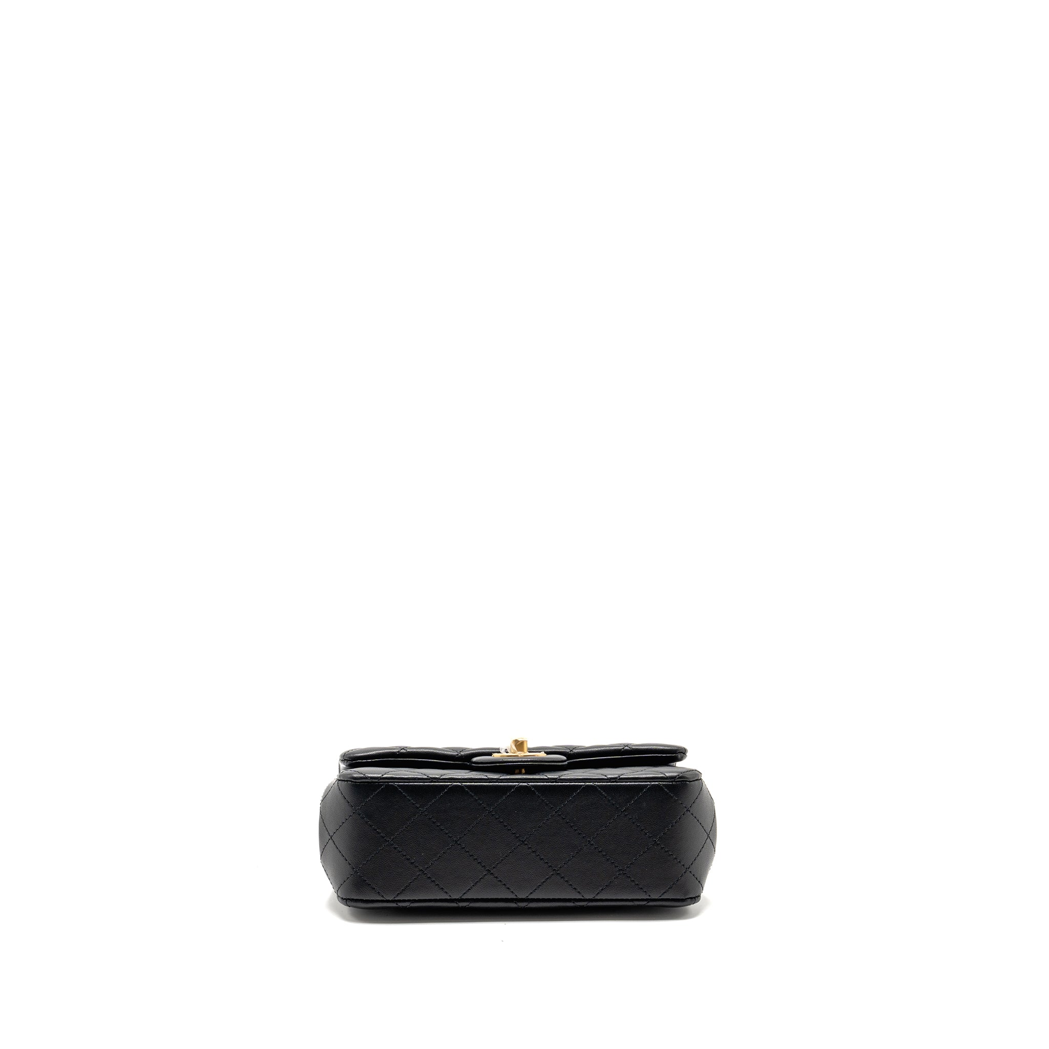 CHANEL 25P CAMELLIA ADJUSTABLE CHAIN FLAP BAG LAMBSKIN BLACK GHW(MICROCHIP)