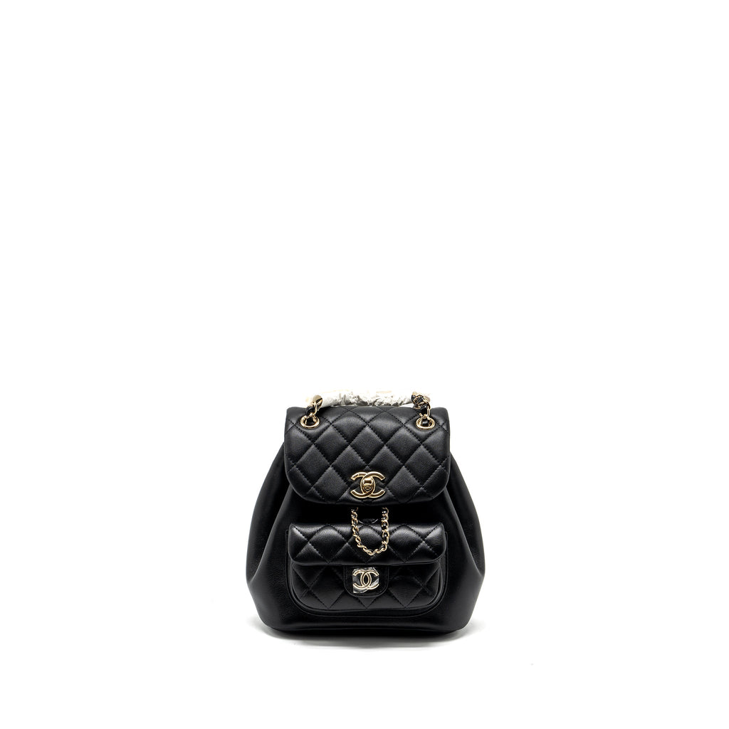 CHANEL 24P MINI DUMA BACKPACK CALFSKIN BLACK LGHW (MICROCHIP)