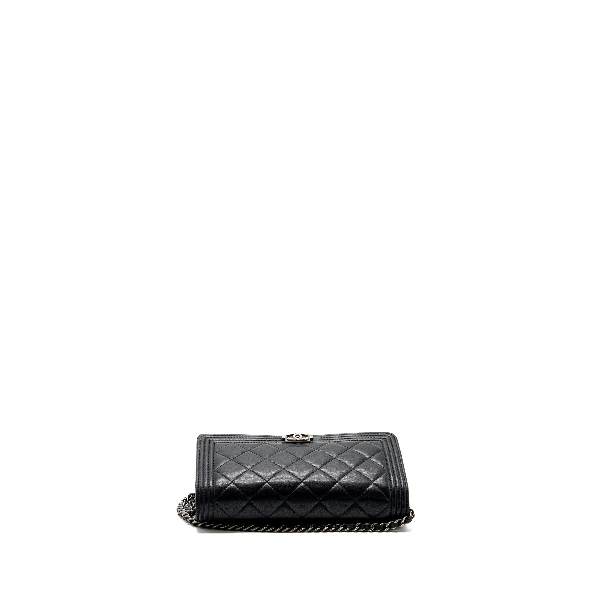 CHANEL BOY WALLET ON CHAIN LAMBSKIN BLACK RUTHENIUM HARDWARE