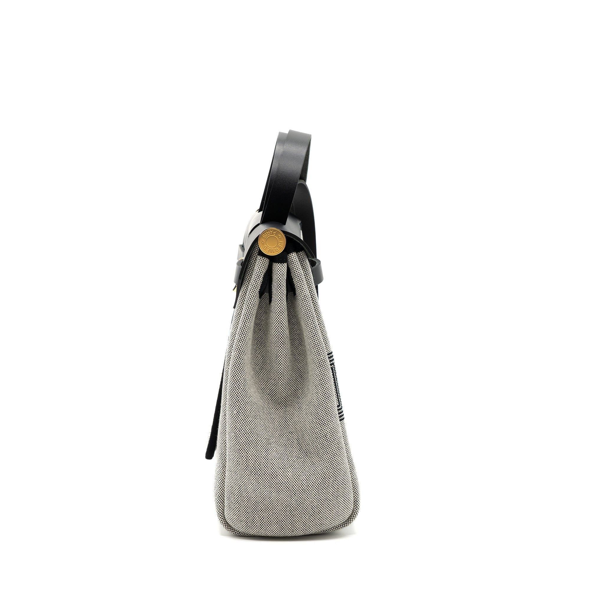 HERMES HERBAG 31 ZIP BAG TOILE H PLUME CANVAS/ HUNTER LEATHER BLACK / ECRU GHW