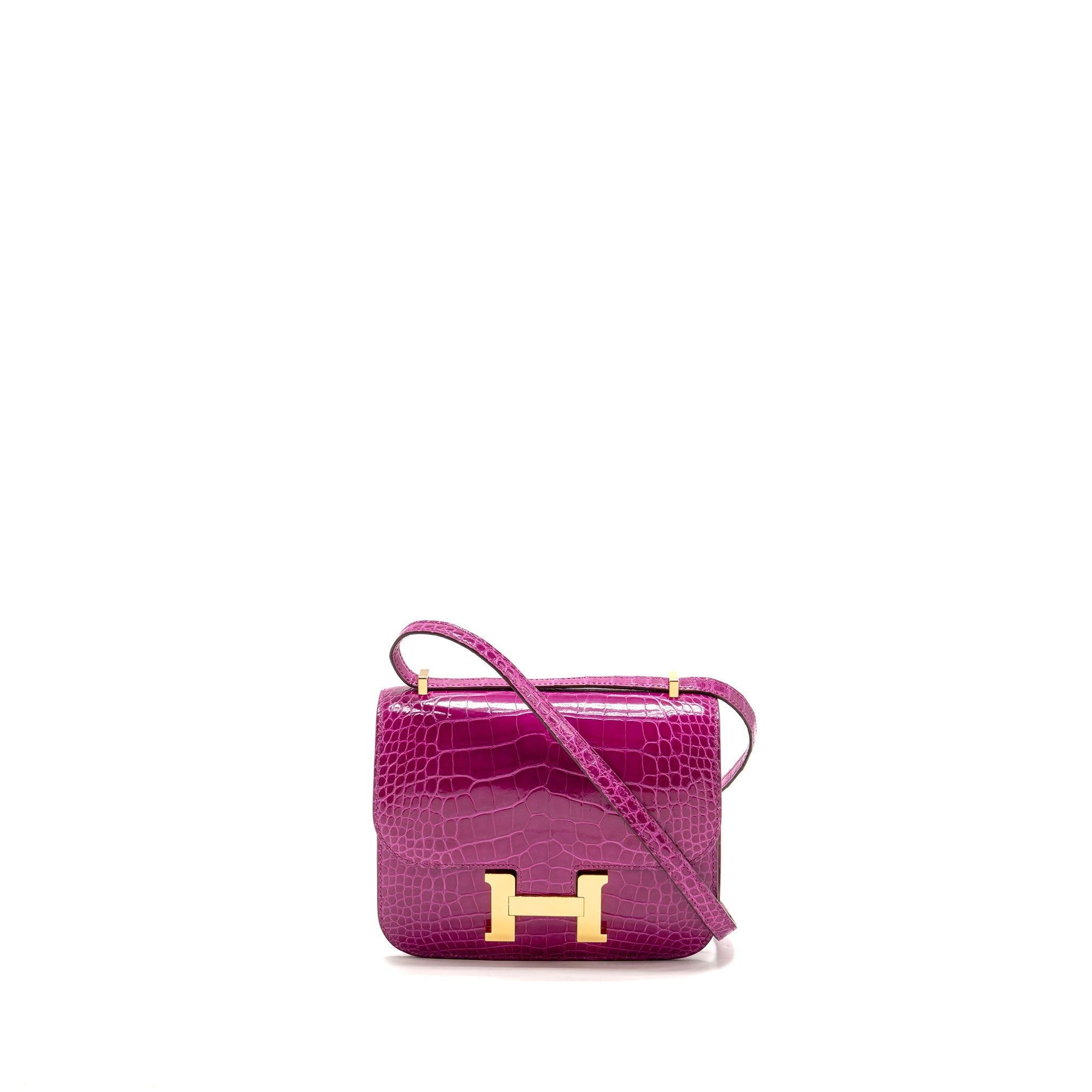 HERMES MINI CONSTANCE SHINY ALLIGATOR MISSIPPIENS J5 ROSE SHEHERARADEZ GHW