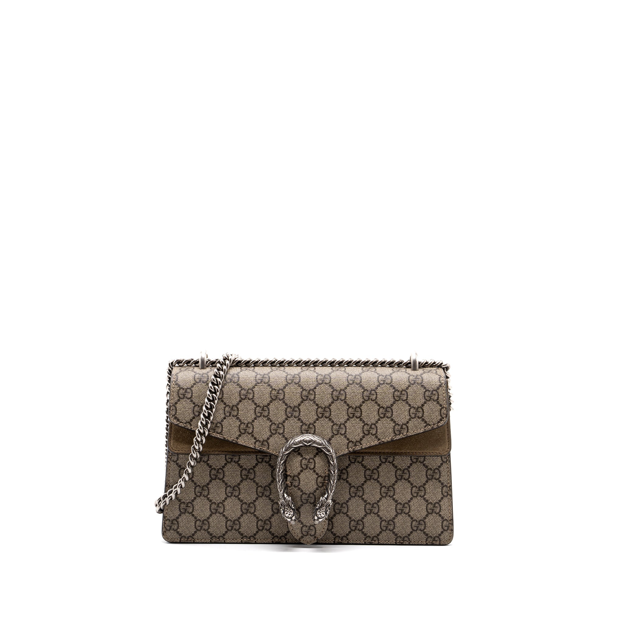 GUCCI DIONYSUS GG SMALL SUPREME CANVAS/TAUPE SUEDE BEIGE SHW
