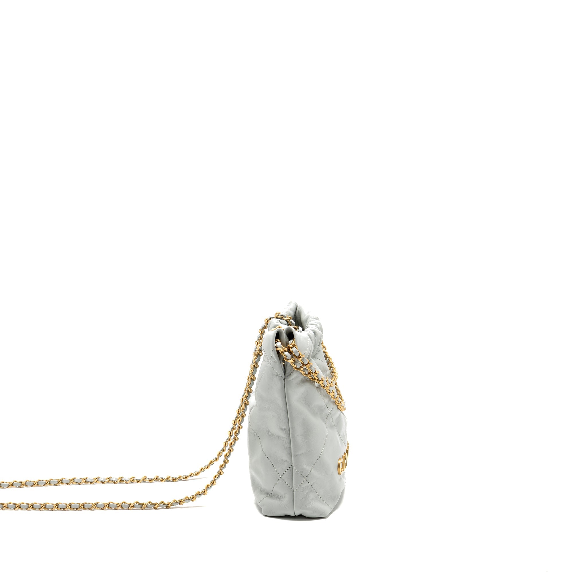 CHANEL MINI 22 BAG CALFSKIN LIGHT GREY GHW (MICROCHIP)
