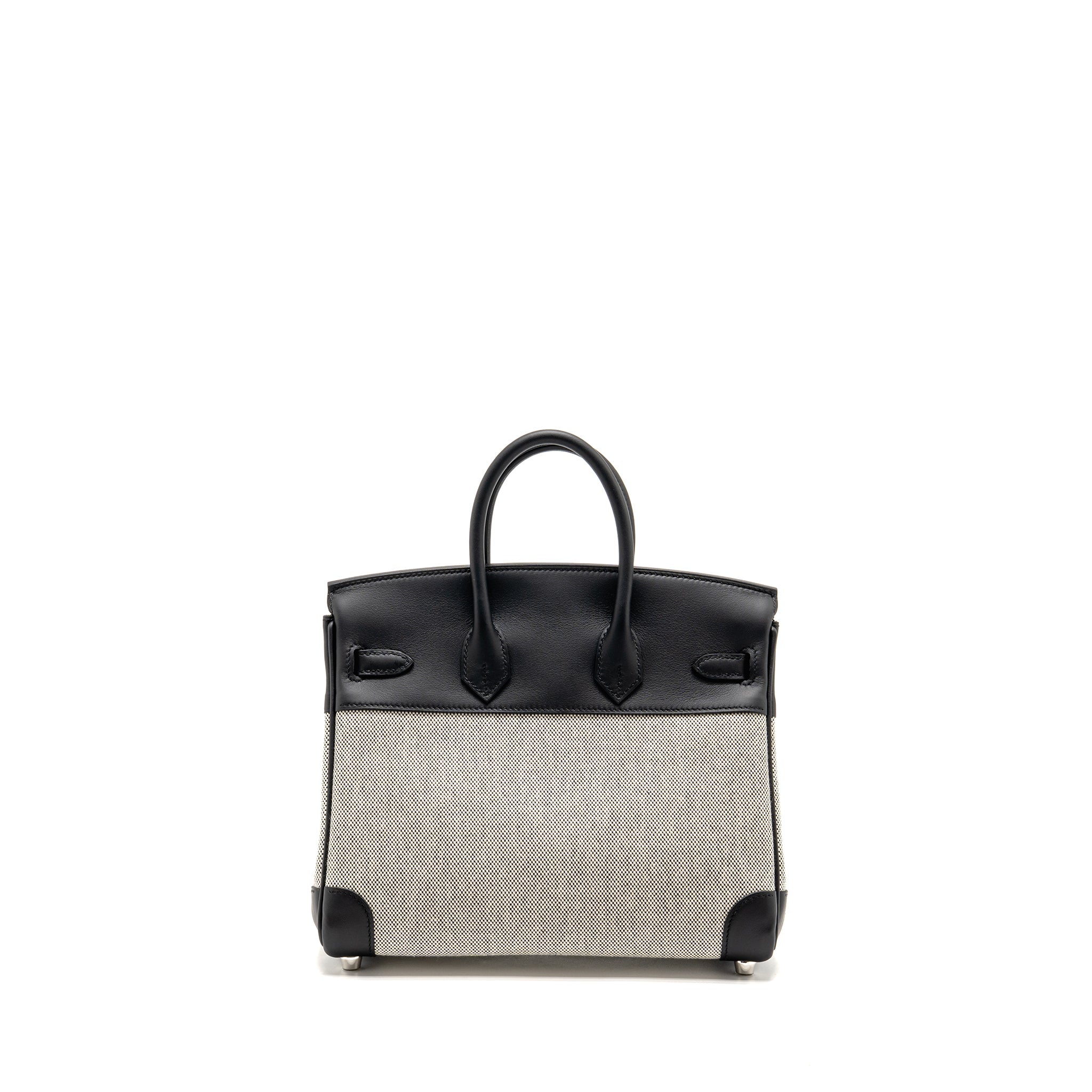 HERMES BIRKIN 25 TOILE H CANVAS/SWIFT LEATHER ECRU-NOIR/NOIR SHW