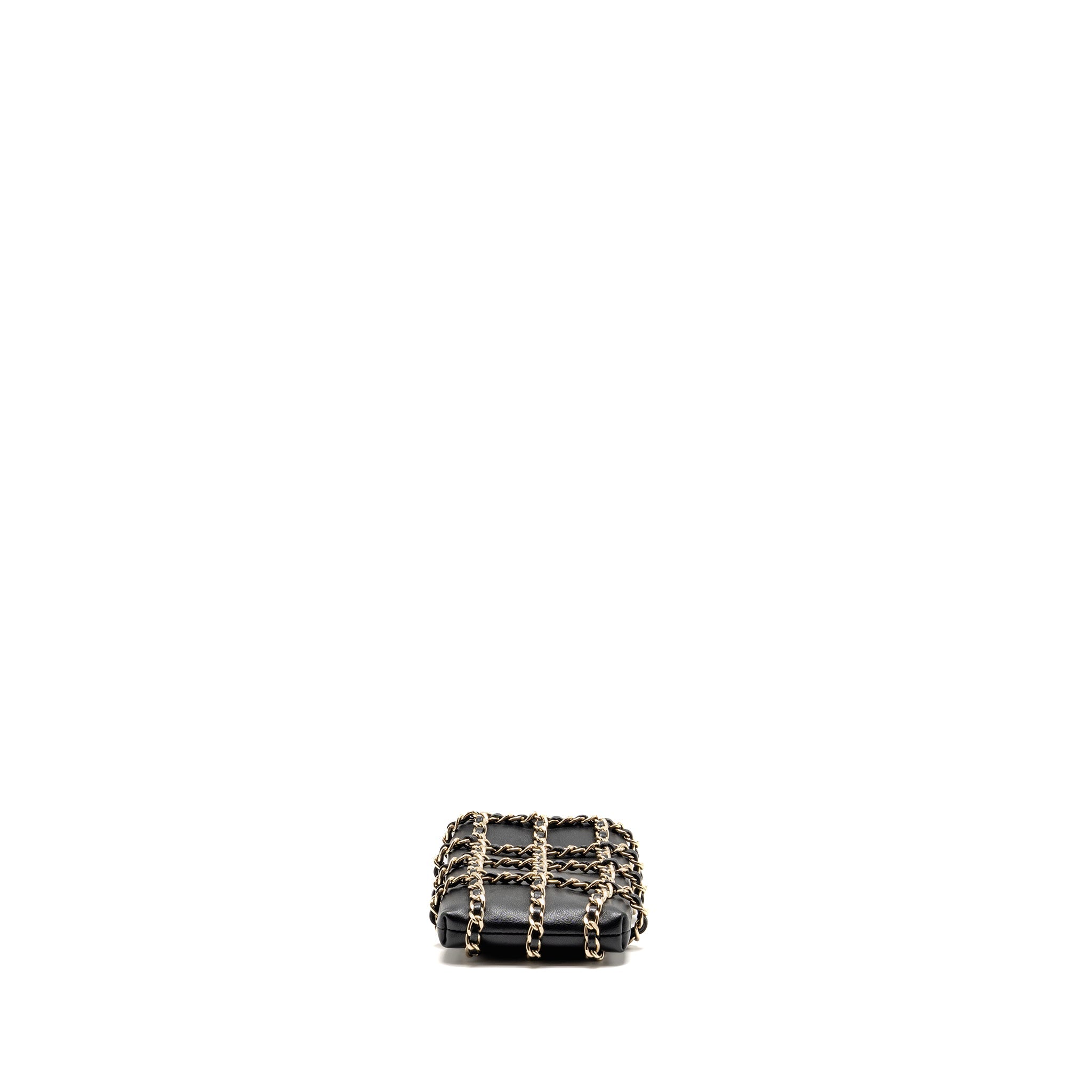 CHANEL GOLD CLUTCH O CHAIN VERTICAL PHONE HOLDER LAMBSKIN BLACK GHW