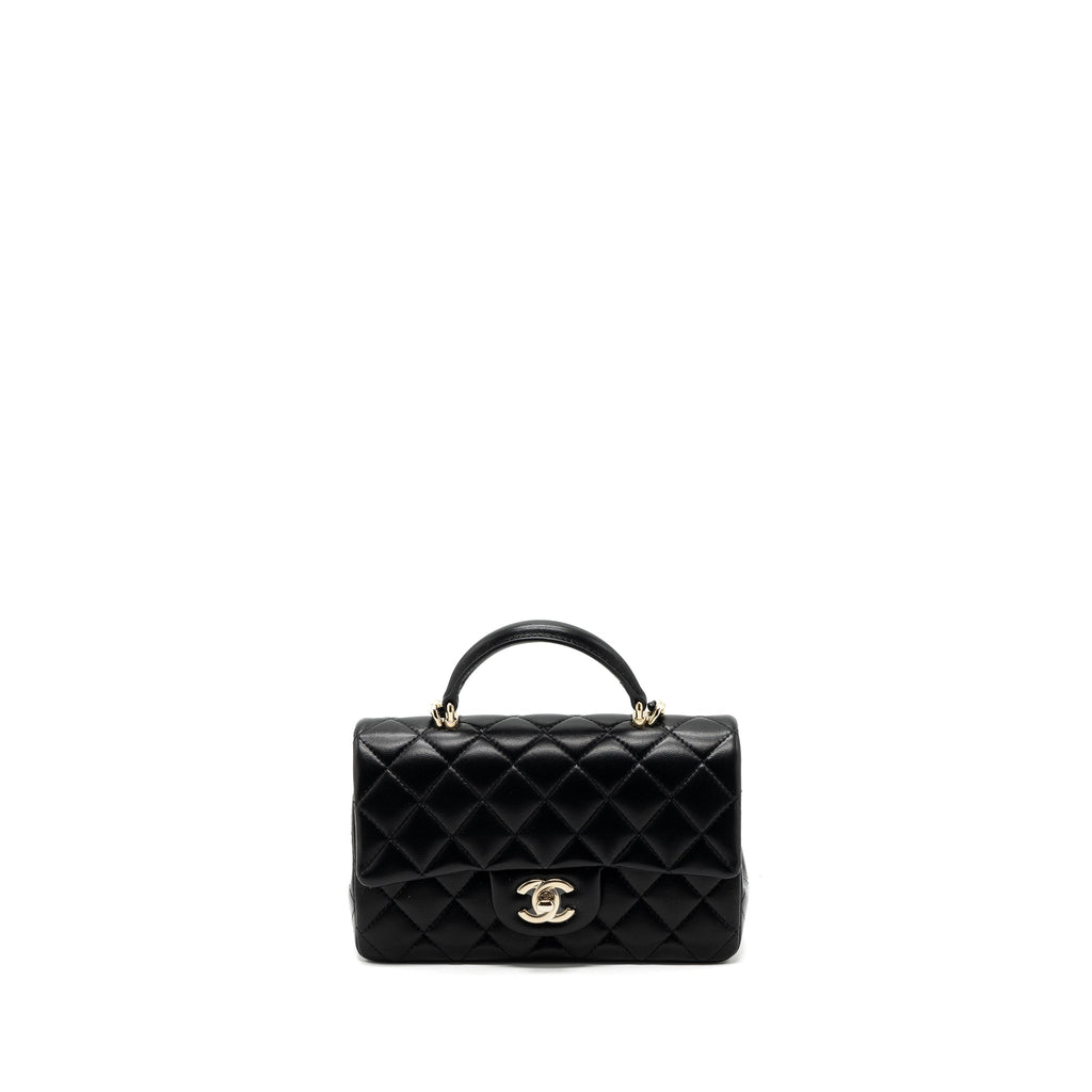 CHANEL TOP HANDLE MINI RECTANGULAR FLAP BAG LAMBSKIN BLACK LGHW(MICROCHIP)