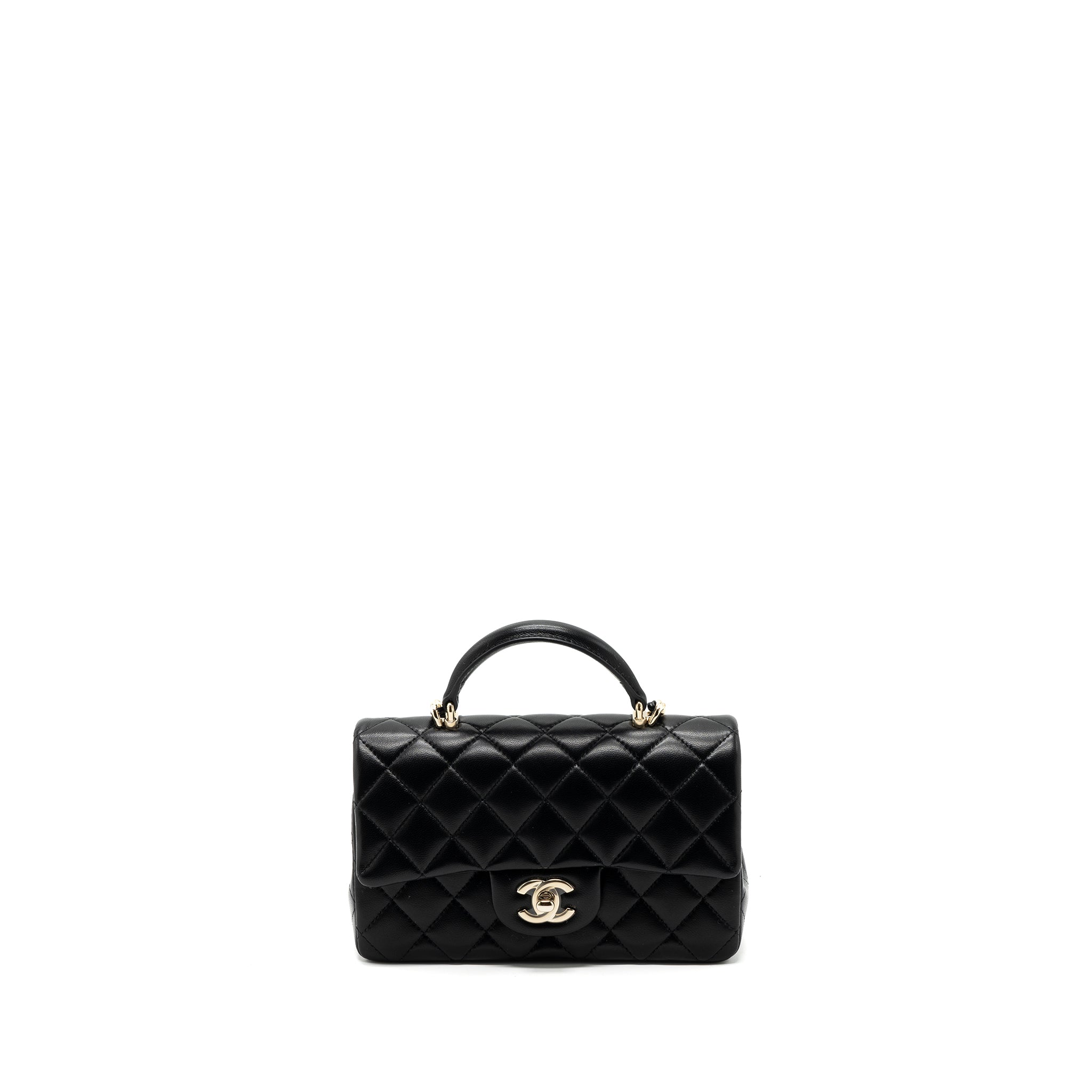 CHANEL TOP HANDLE MINI RECTANGULAR FLAP BAG LAMBSKIN BLACK LGHW(MICROCHIP)