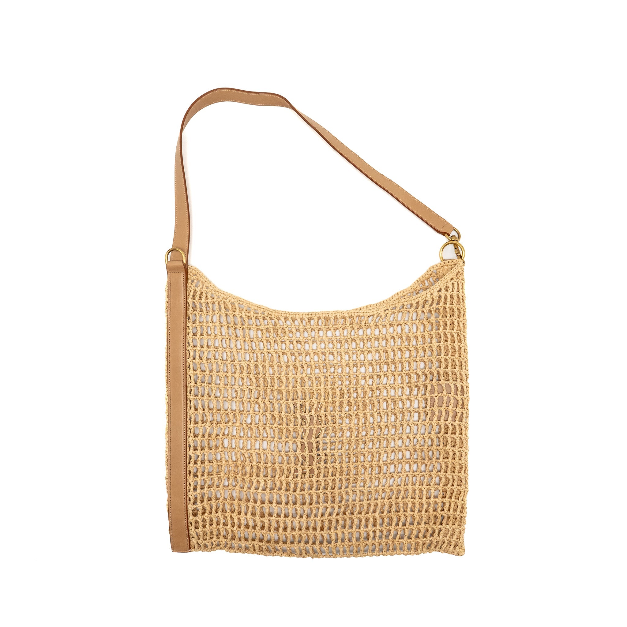 SAINT LAURENT/YSL OXALIS CROCHET SHOULDER BAG RIFFIA/LEATHER BEIGE GHW