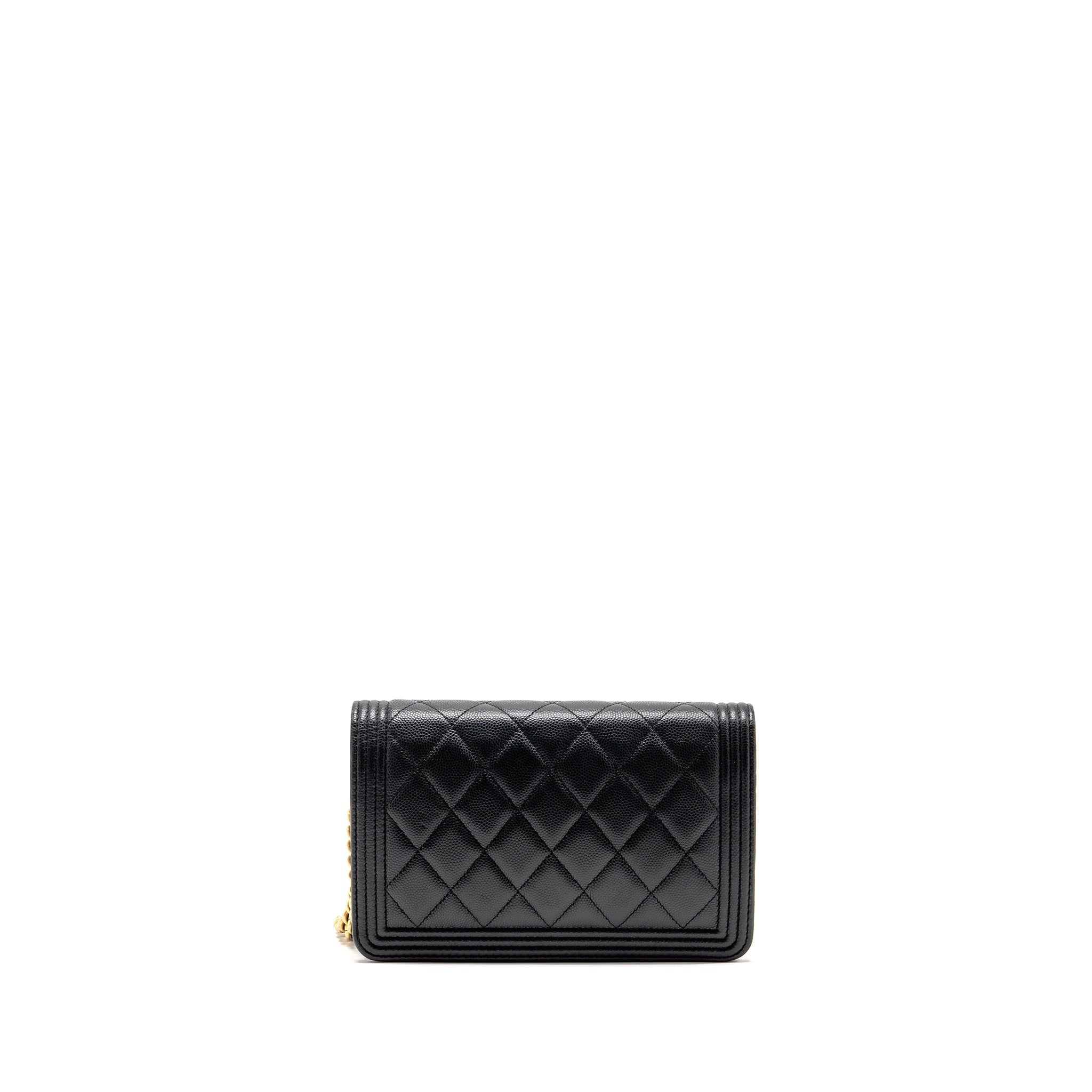CHANEL BOY WALLET ON CHAIN CAVIAR BLACK GHW (MICROCHIP)