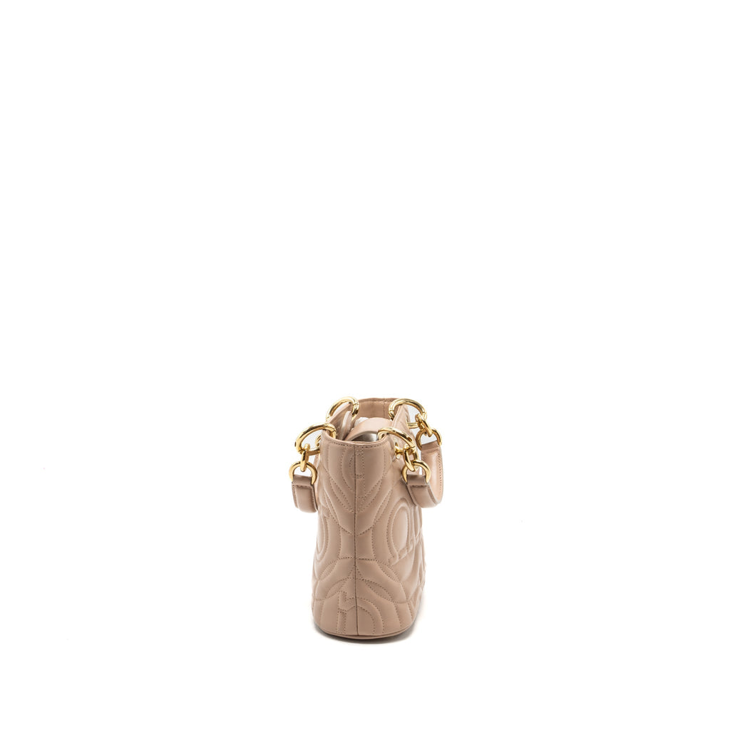 FERRAGAMO GANCINI QUILTED TOTE BAG CALFSKIN BEIGE LGHW