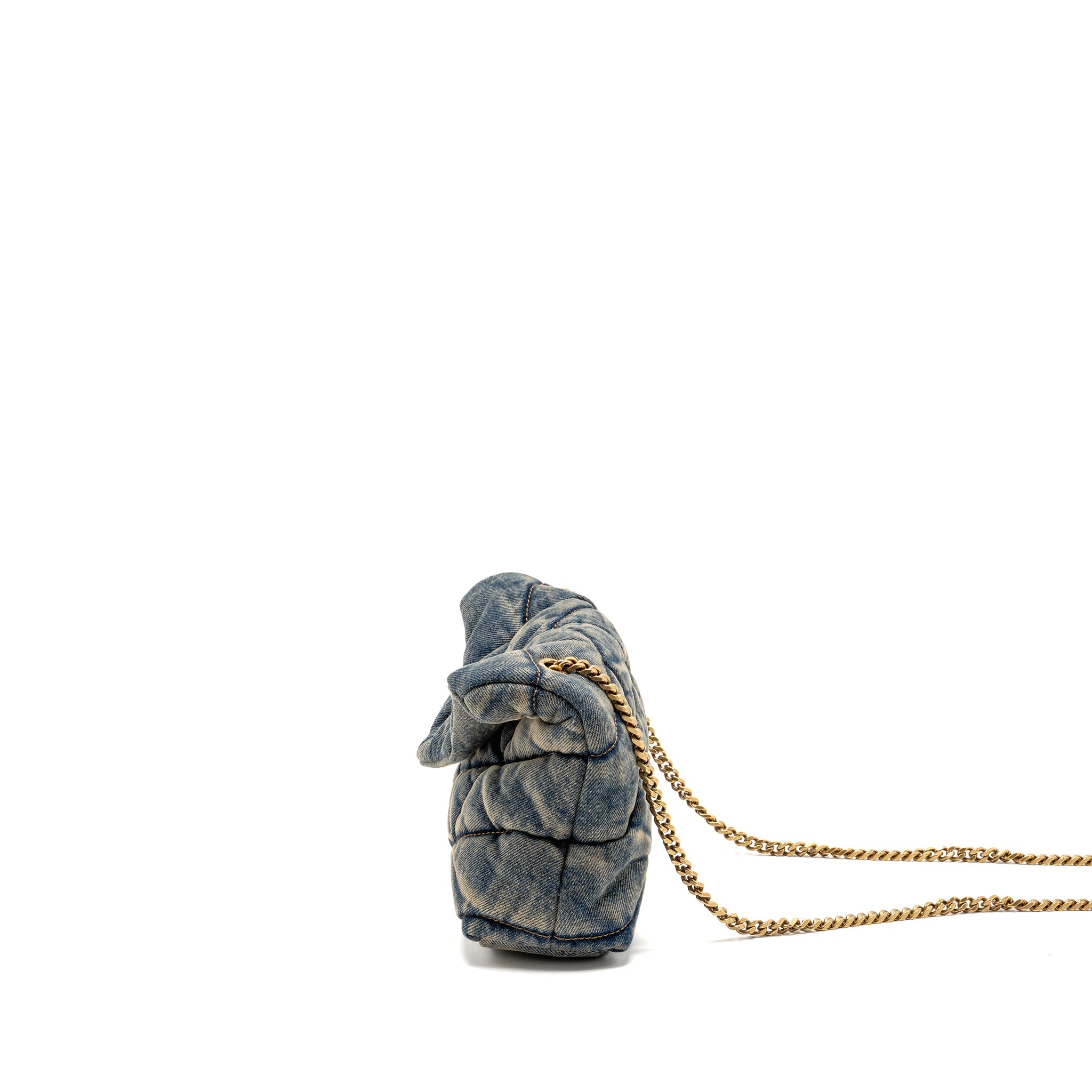 SAINT LAURENT/YSL TOY LOULOU PUFFER SHOULDER BAG DENIM INDIGO BLUE/CINNAMON GHW