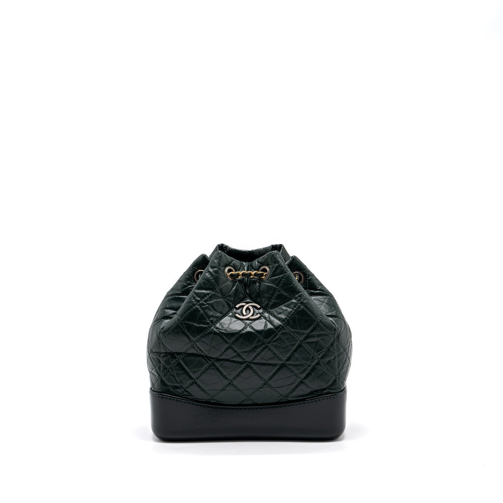 CHANEL SMALL GABRIELLE BACKPACK AGED CALFSKIN DARK GREEN MULTICOLOUR HARDWARE