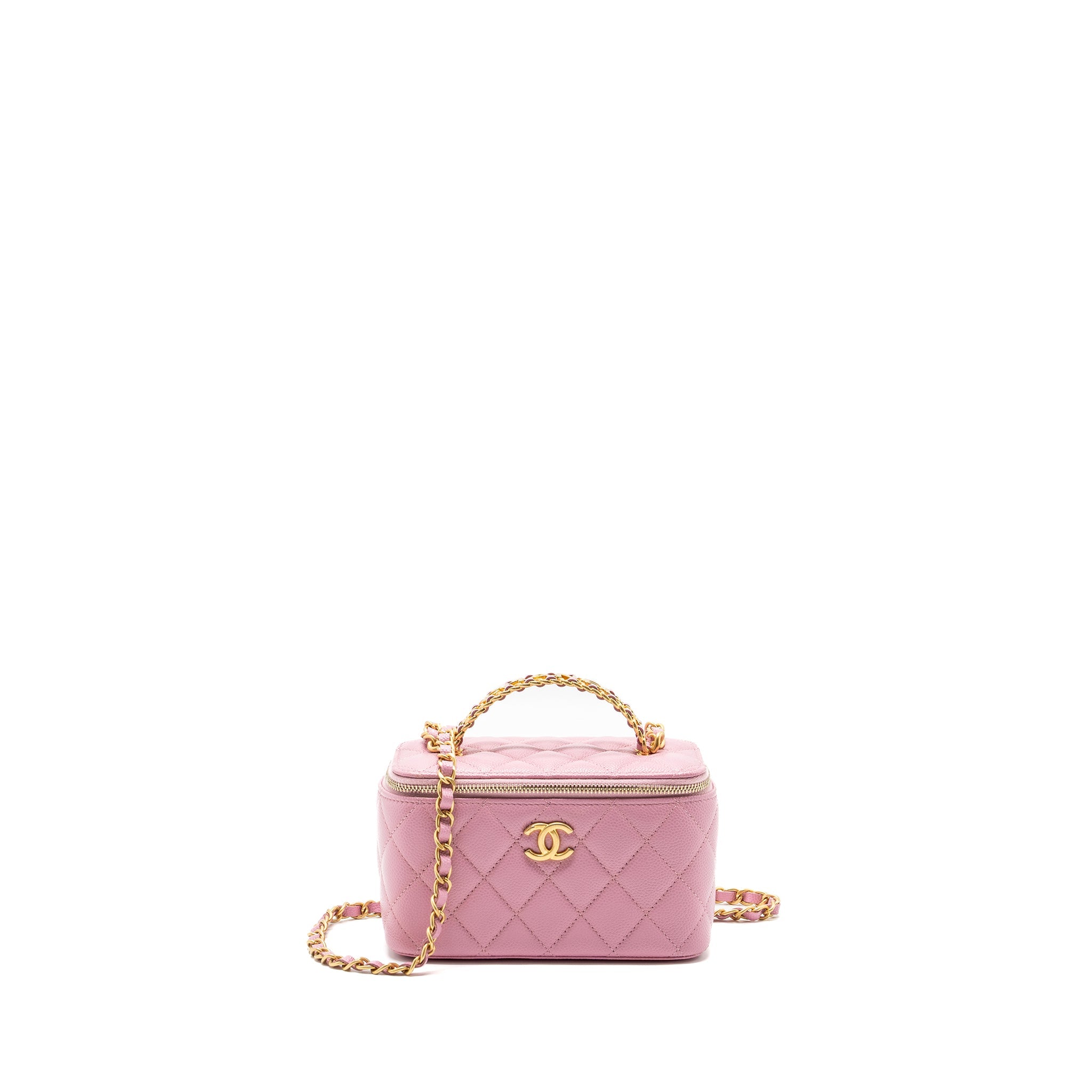 CHANEL LETTER TOP HANDLE LONG VANITY WITH CHAIN CAVIAR PINK GHW
