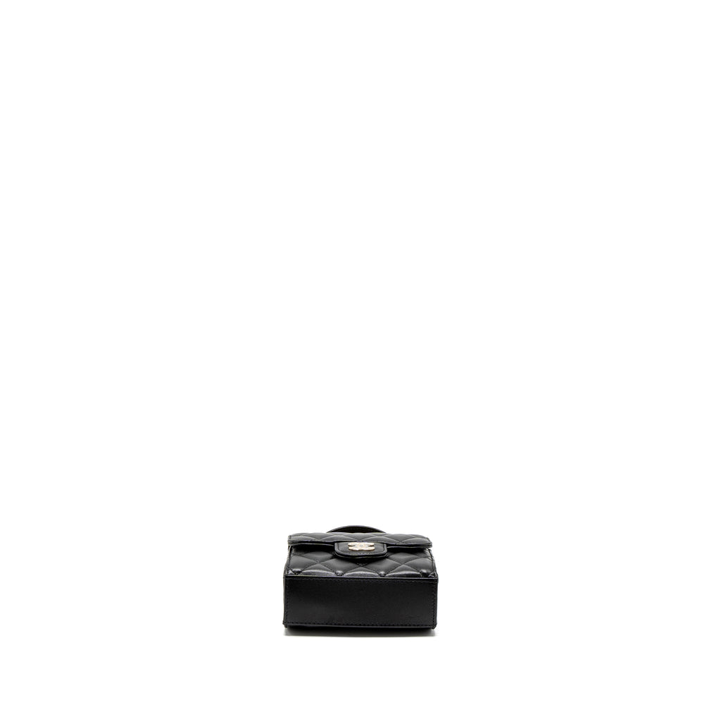 CHANEL TOP HANDLE MINI FLAP BAG LAMBSKIN BLACK LGHW (MICROCHIP)