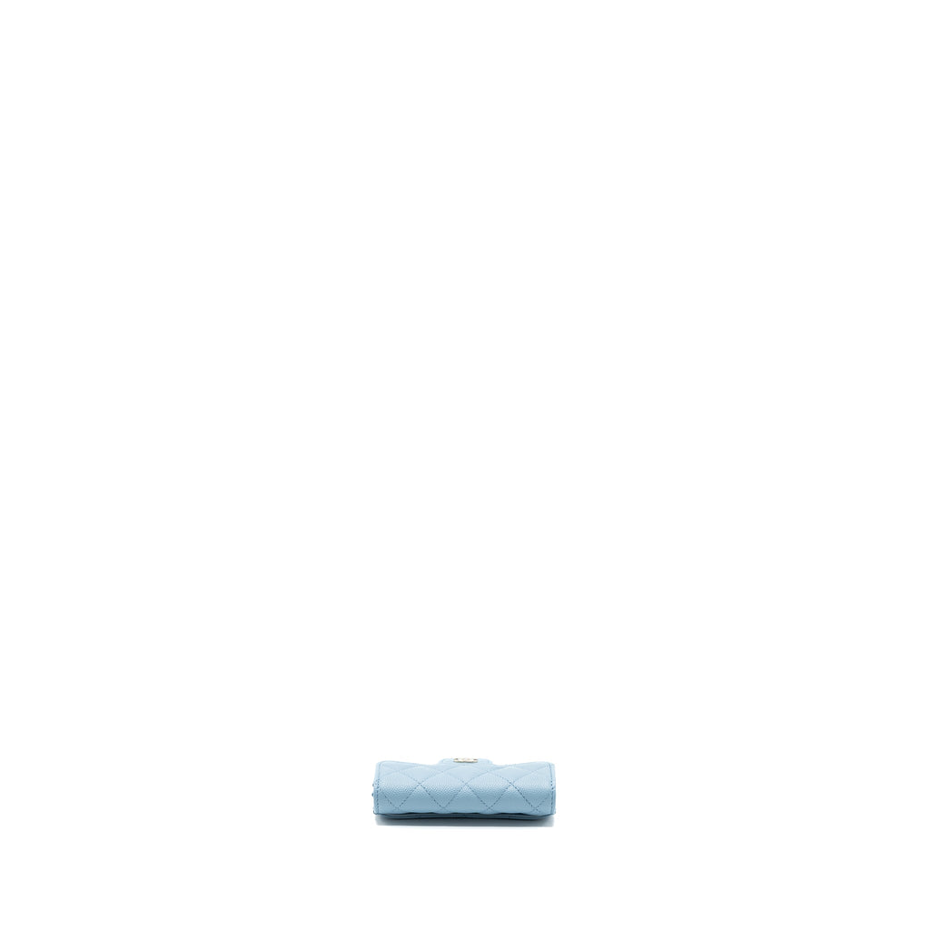 CHANEL CLASSIC FLAP CARD HOLDER CAVIAR BLUE LGHW