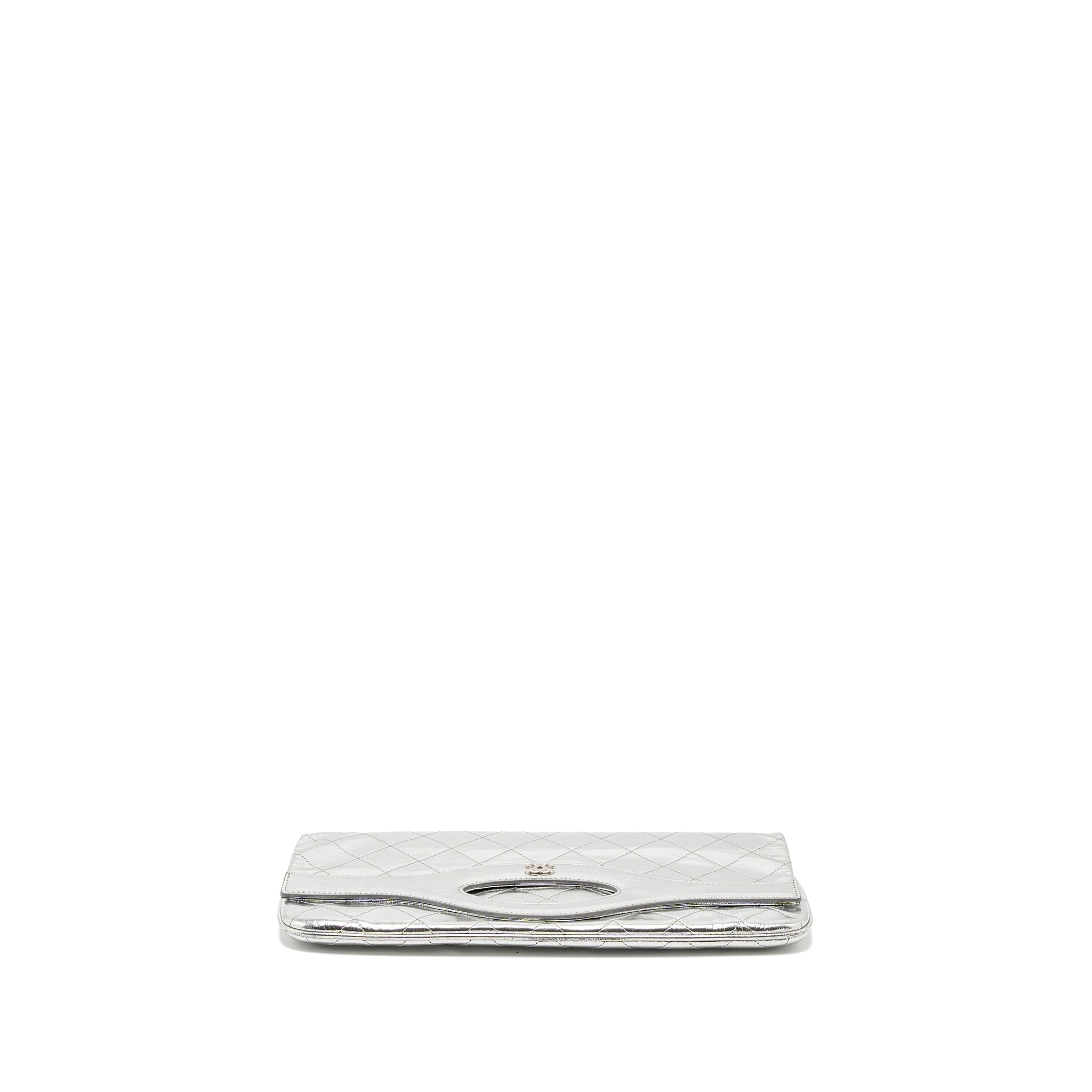 CHANEL 31 CLUTCH BAG GOATSKIN METALLIC SILVER SHW