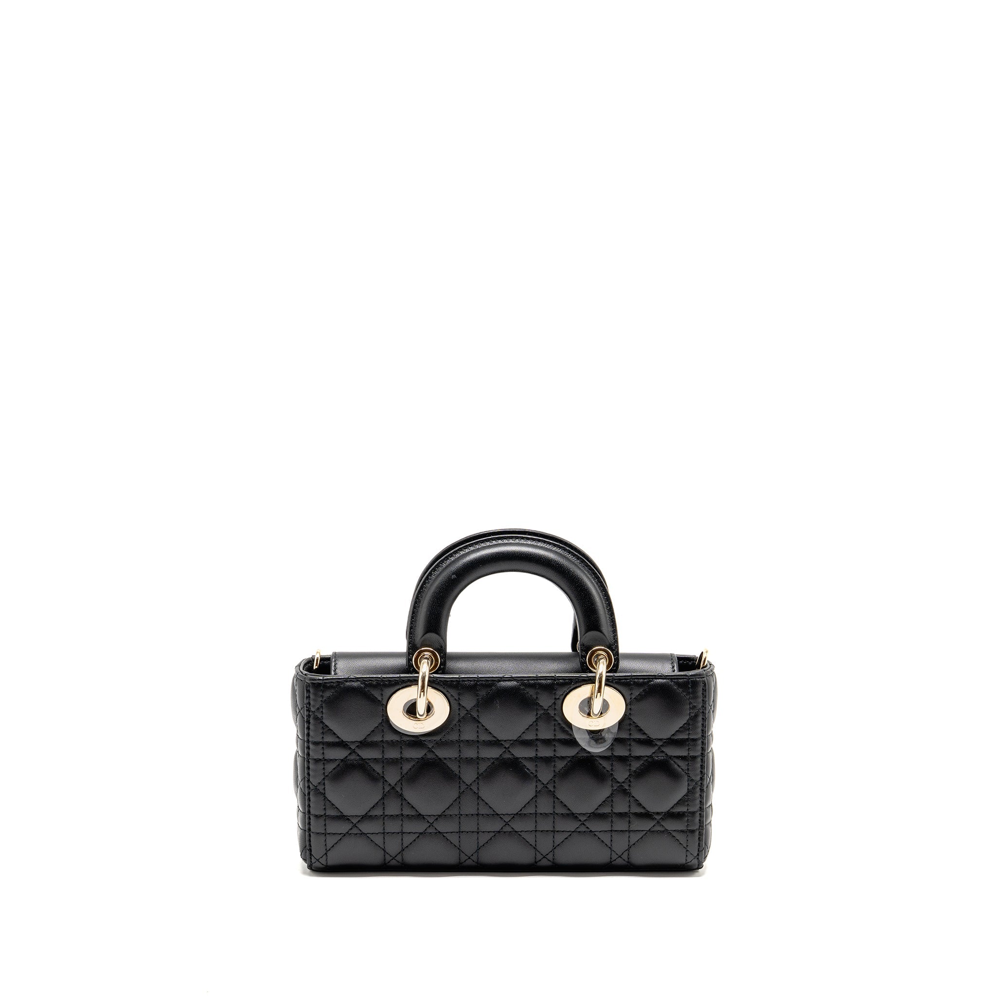 DIOR SMALL LADY D-JOY BAG CANNAGE LAMBSKIN BLACK LGHW