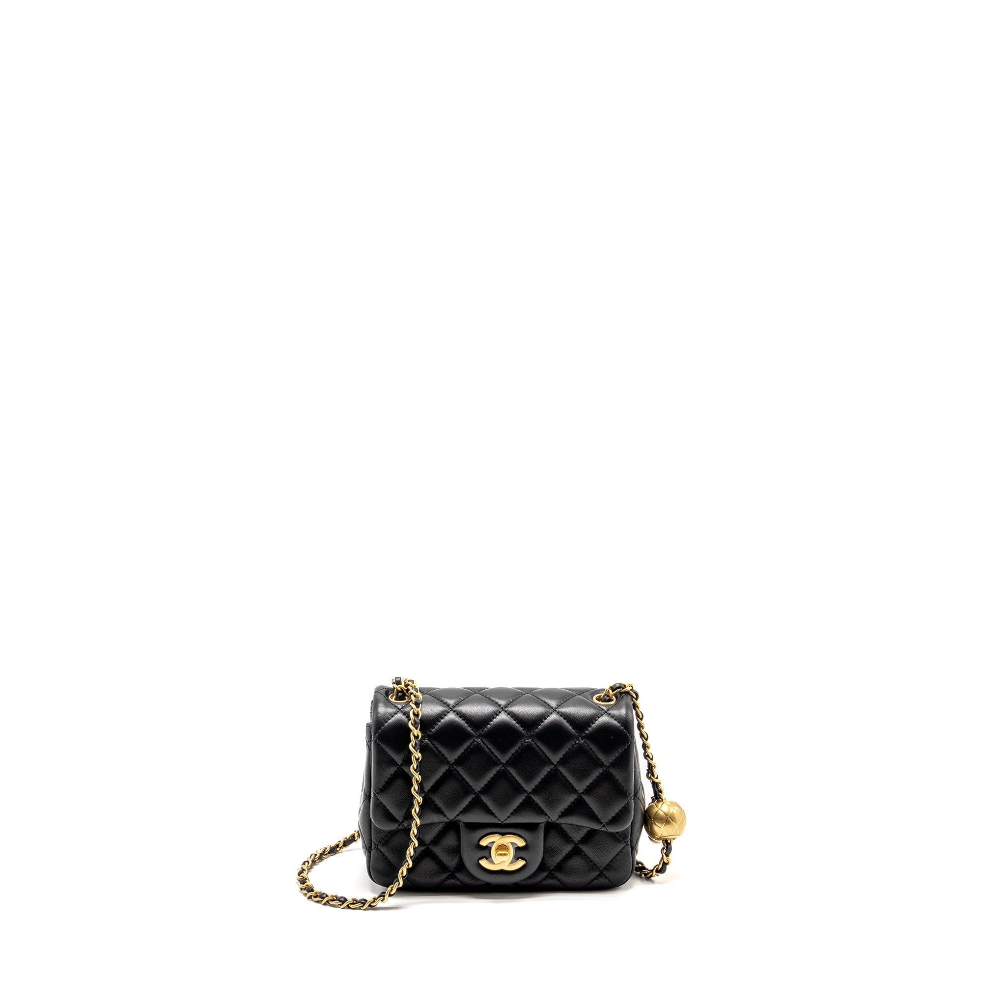 CHANEL PEARL CRUSH MINI SQUARE  FLAP BAG LAMBSKIN BLACK GHW (MICROCHIP)
