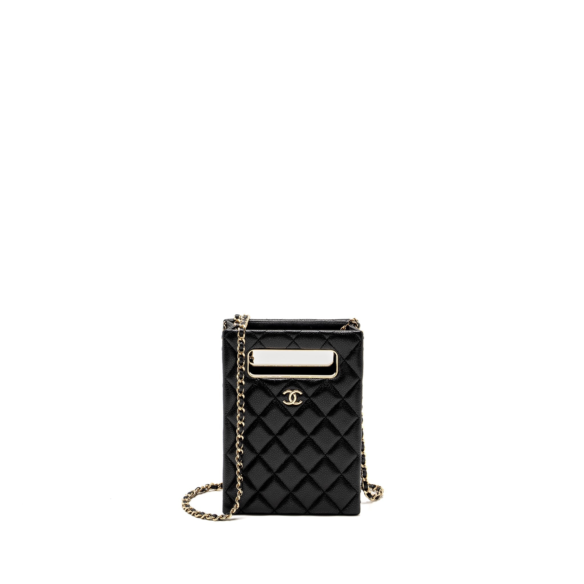 CHANEL QUILTED EVENING BOX BAG CAVIAR BLACK LGHW (MICROCHIP)