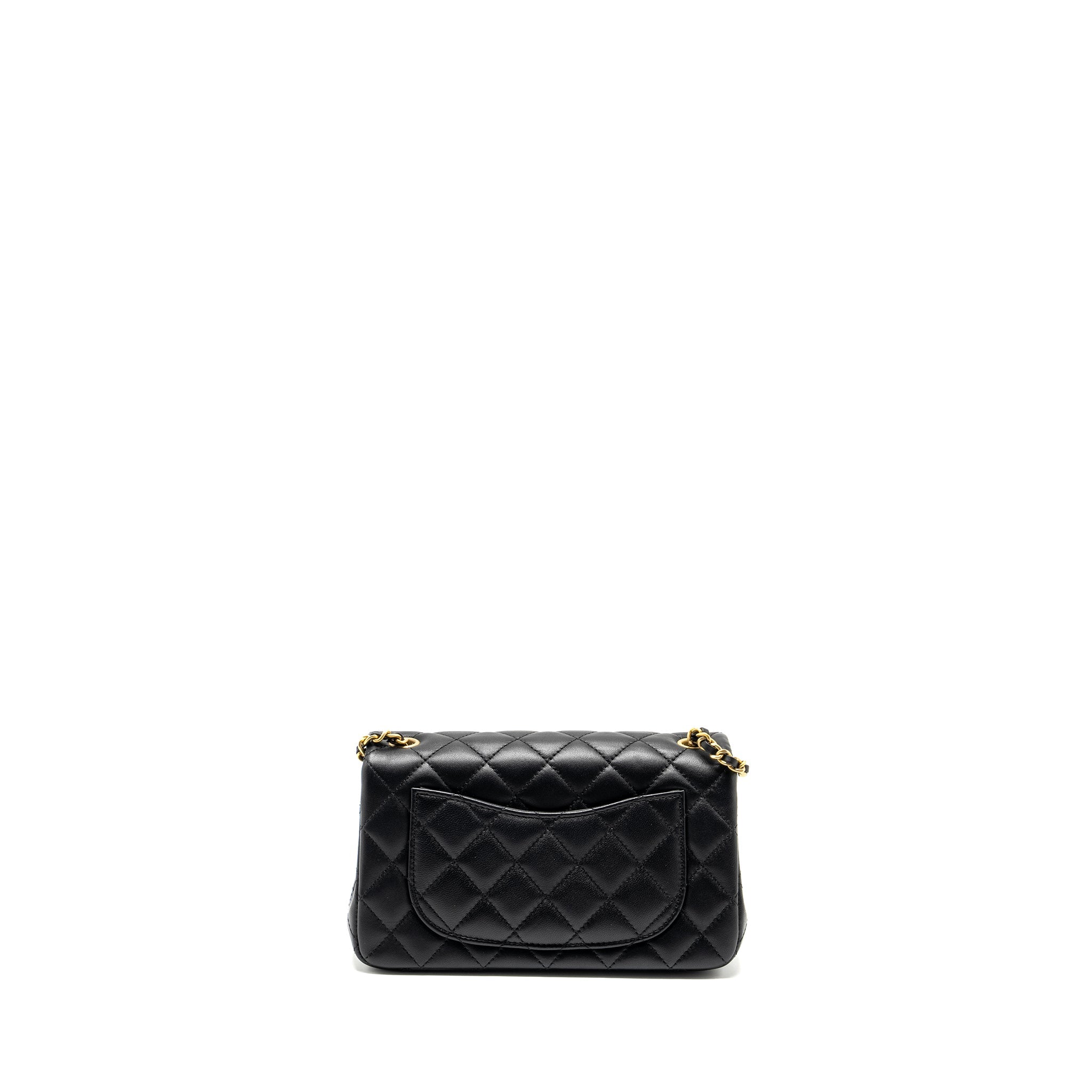 CHANEL PEARL CRUSH MINI RECTANGULAR FLAP BAG LAMBSKIN BLACK GHW (MICROCHIP)