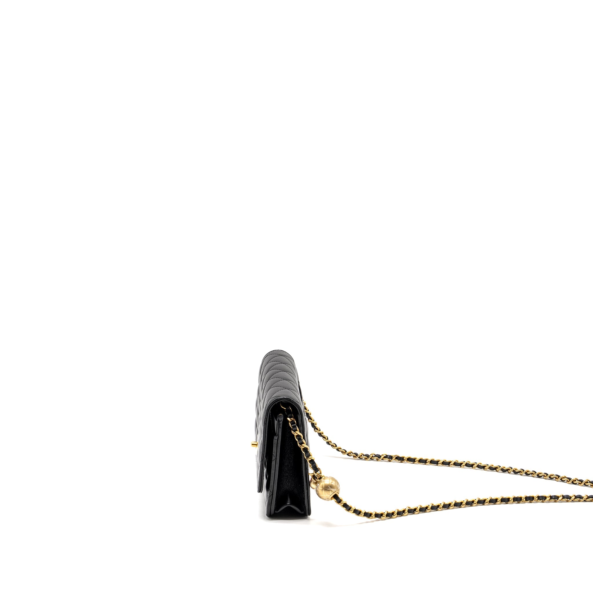 CHANEL PEARL CRUSH WALLET ON CHAIN LAMBSKIN BLACK GHW (MICROCHIP)