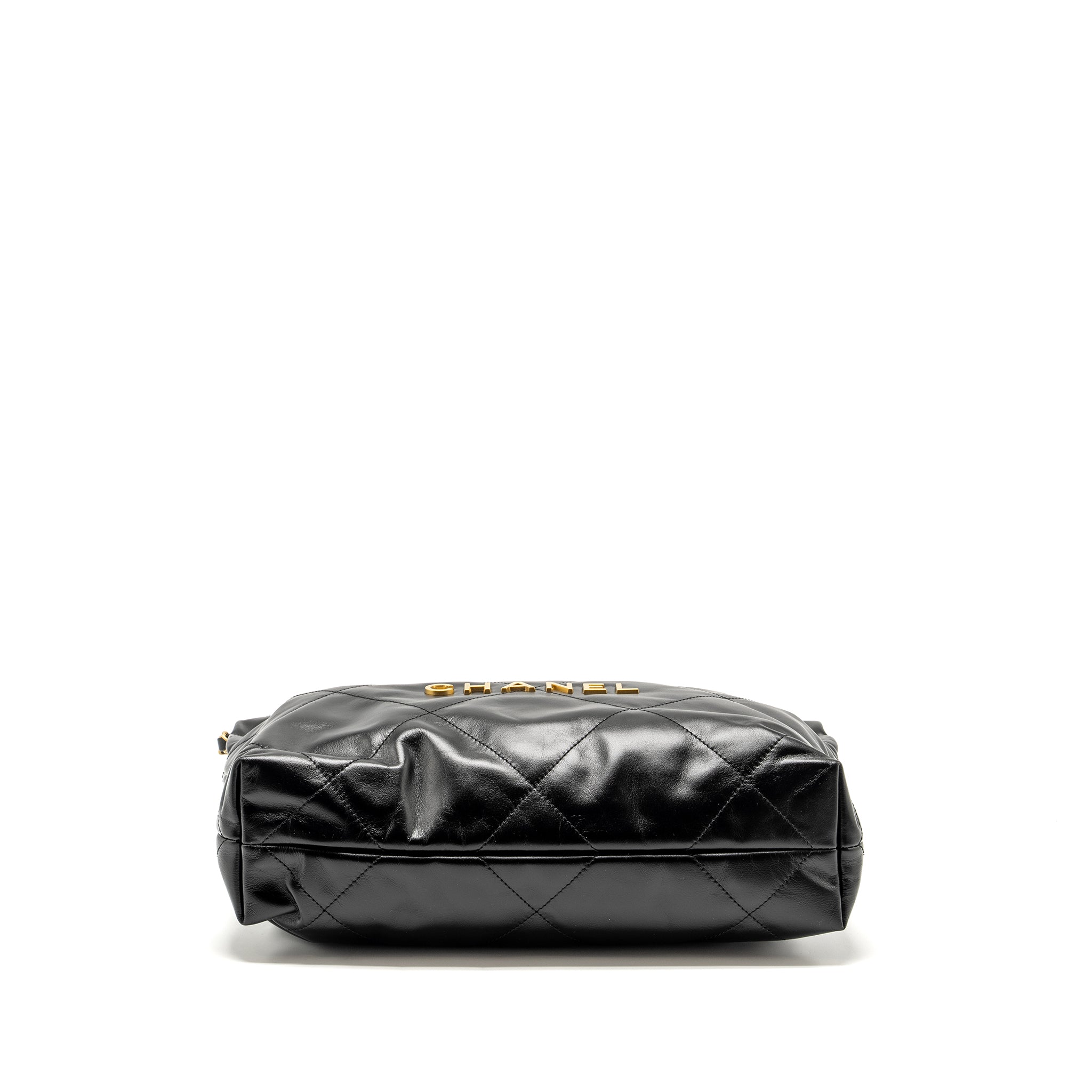 CHANEL SMALL 22 BAG SHINY CALFSKIN BLACK GHW (MICROCHIP)