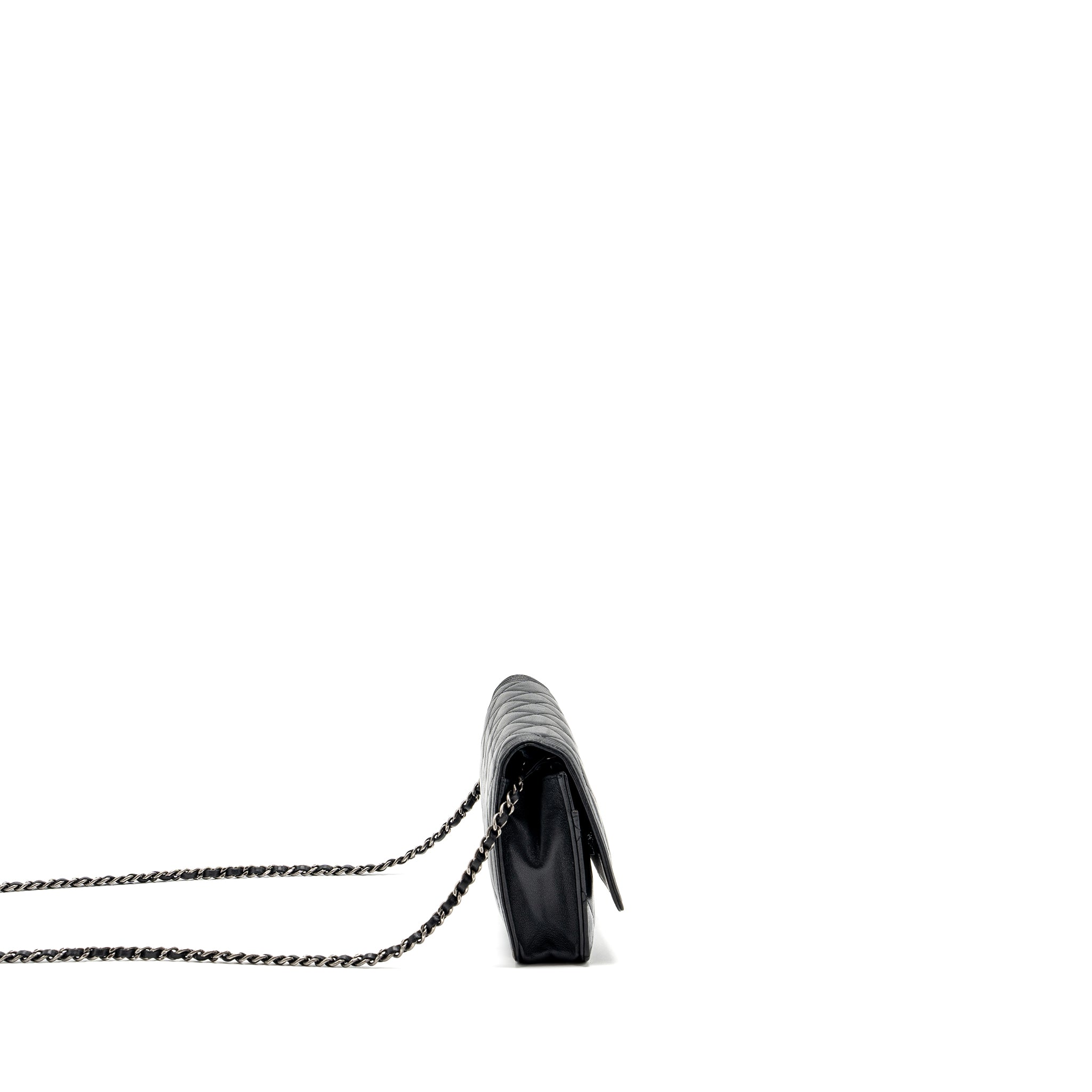 CHANEL BOY WALLET ON CHAIN LAMBSKIN BLACK RUTHENIUM HARDWARE