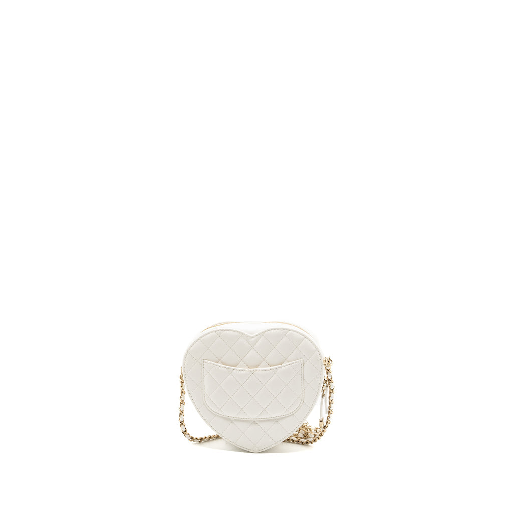 CHANEL 22S HEART BAG LAMBSKIN WHITE LGHW (MICROCHIP)
