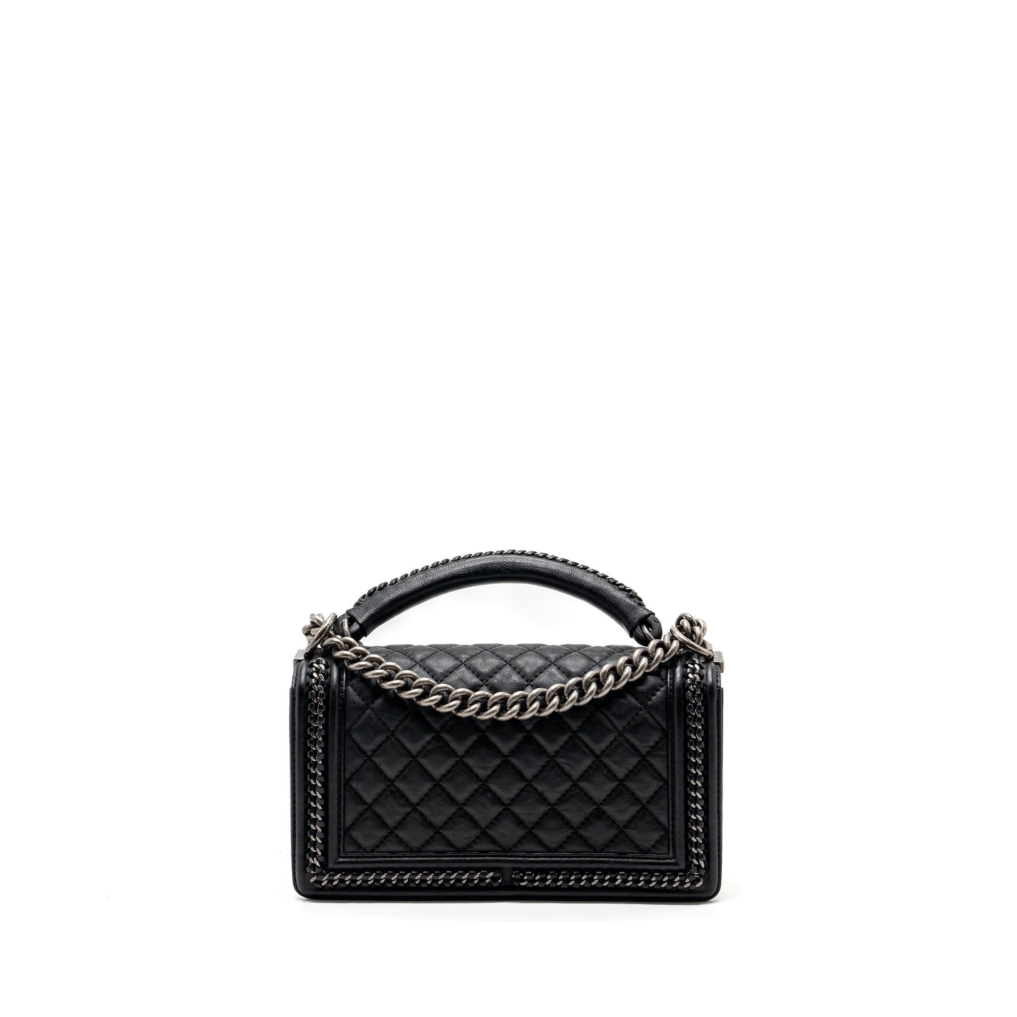 CHANEL TOP HANDLE MEDIUM BOY BAG LIMITED EDITION CALFSKIN BLACK RUTHENIUM HARDWARE