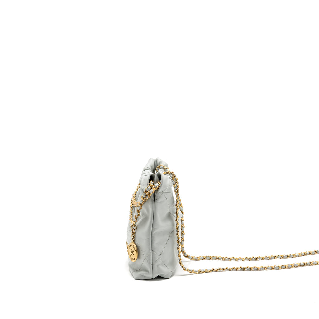 CHANEL MINI 22 BAG CALFSKIN LIGHT GREY GHW (MICROCHIP)