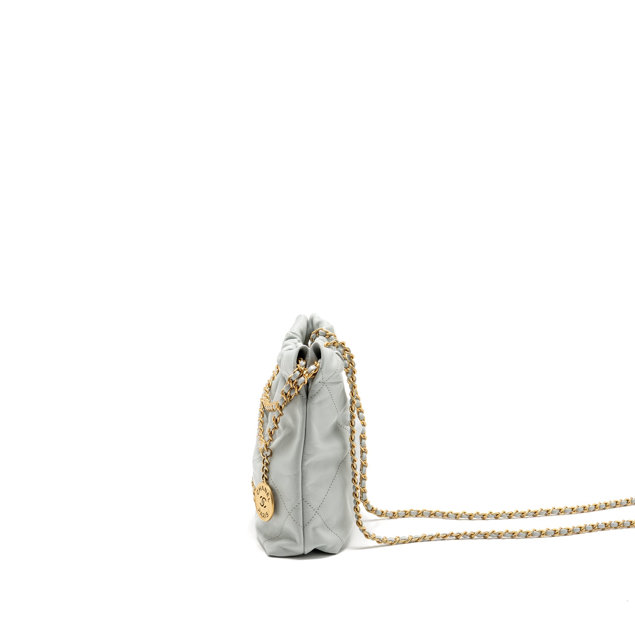 CHANEL MINI 22 BAG CALFSKIN LIGHT GREY GHW (MICROCHIP)