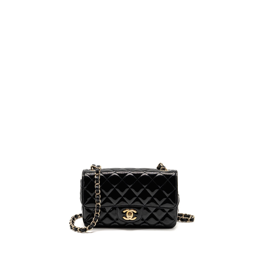 CHANEL MINI RECTANGULAR FLAP BAG PATENT LEATHER BLACK LGHW