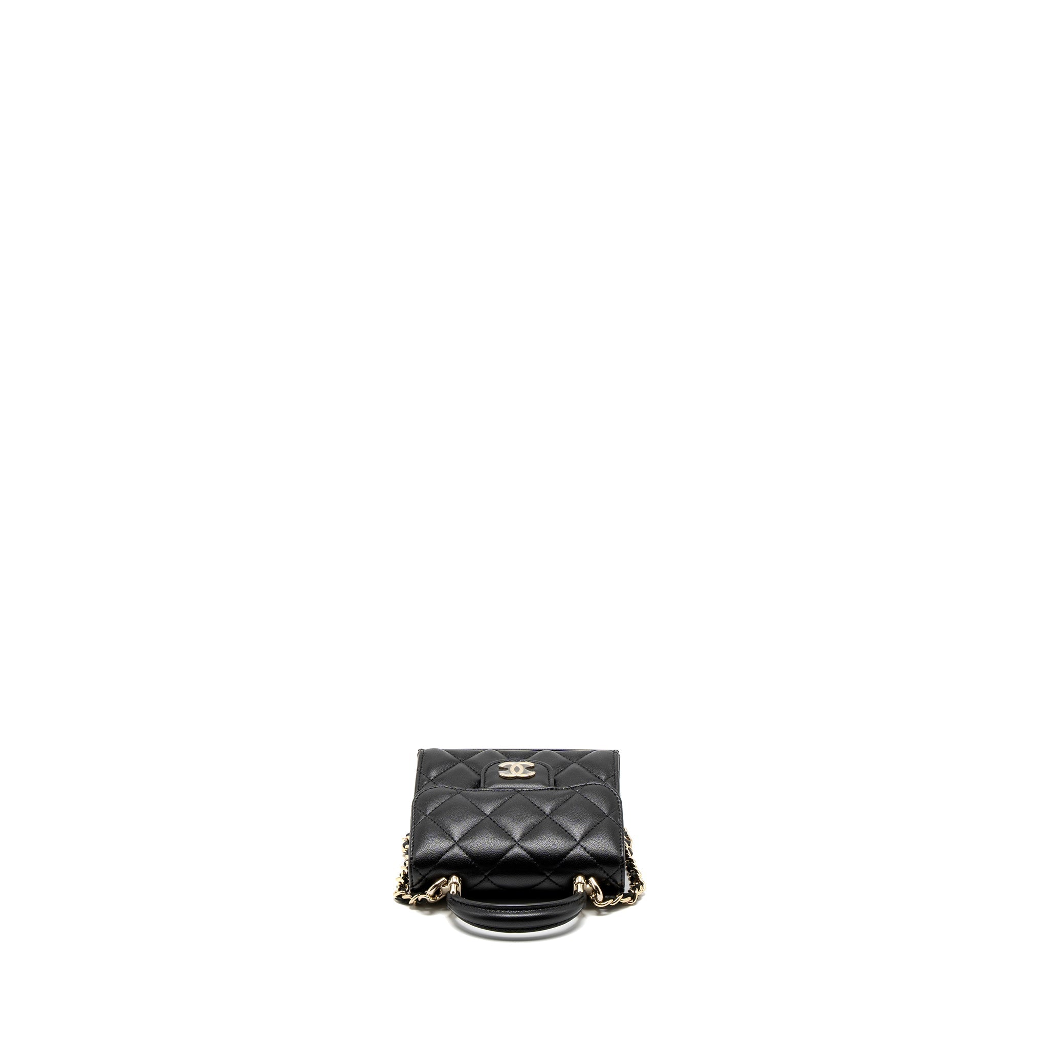 CHANEL TOP HANDLE MINI FLAP BAG LAMBSKIN BLACK LGHW (MICROCHIP)