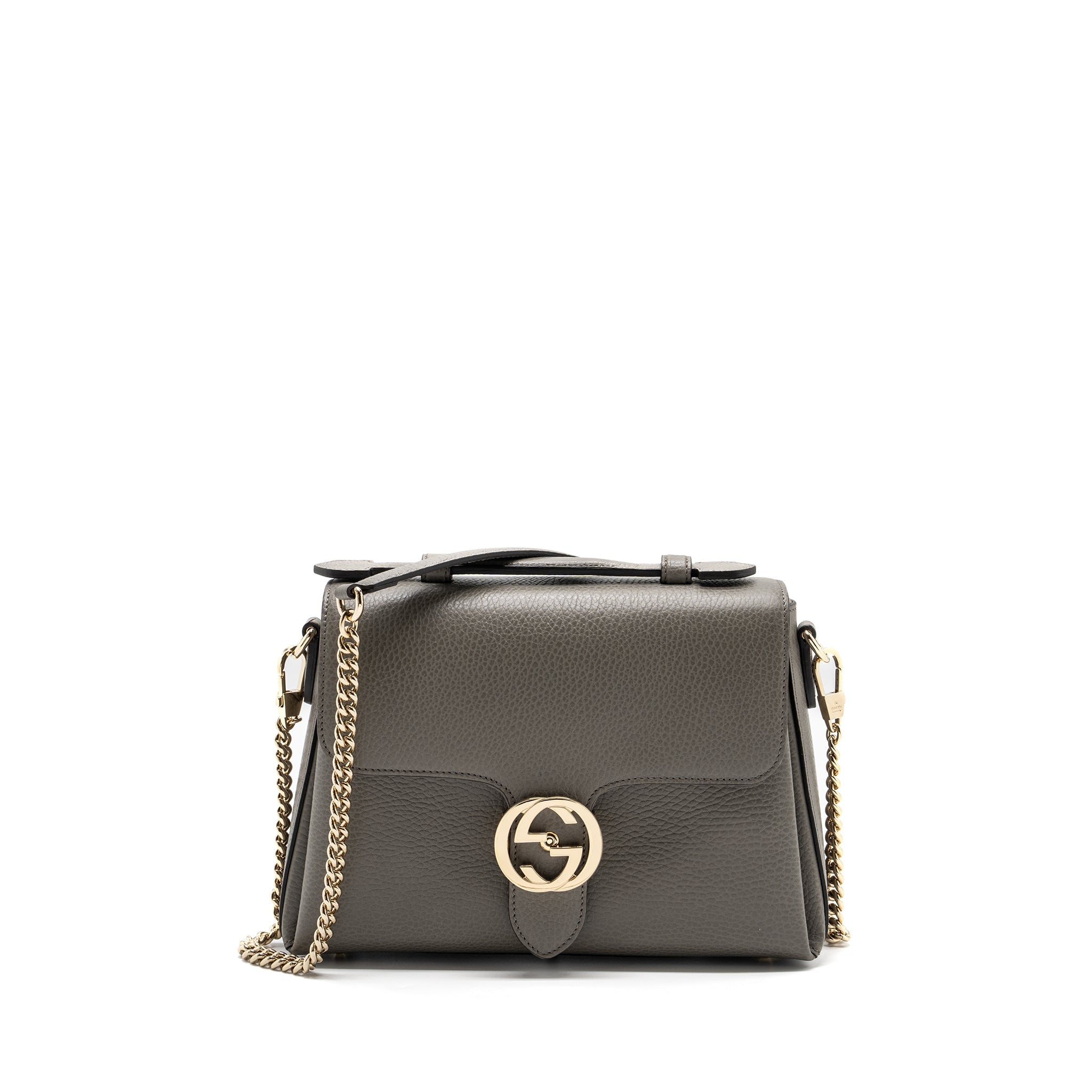 GUCCI TOP HANDLE MESSANGER BAG CALFSKIN GREY LGHW