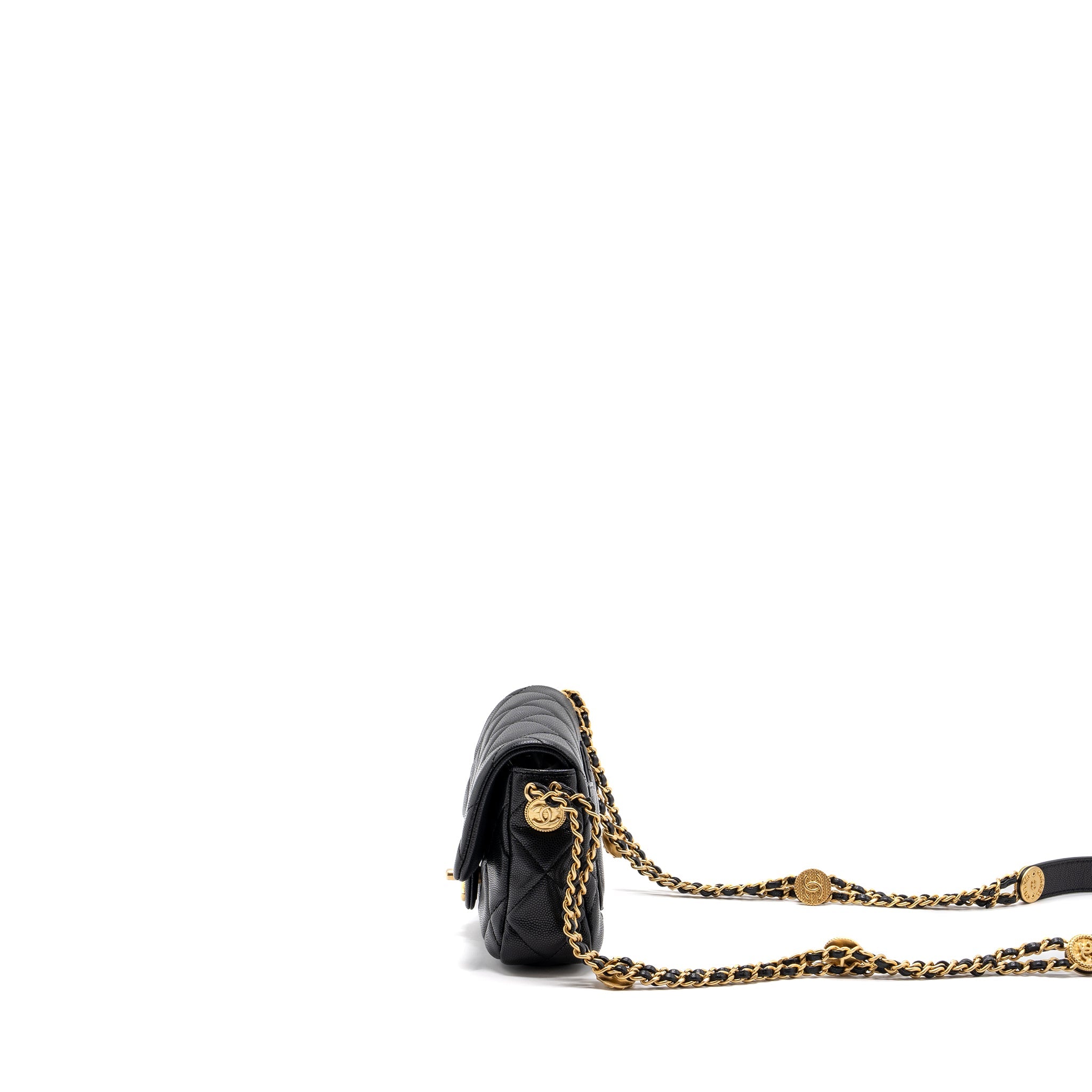 CHANEL MINI TWIST YOUR BUTTON SQUARE FLAP BAG CAVIAR BLACK GHW
