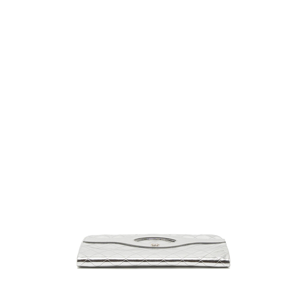 CHANEL 31 CLUTCH BAG GOATSKIN METALLIC SILVER SHW
