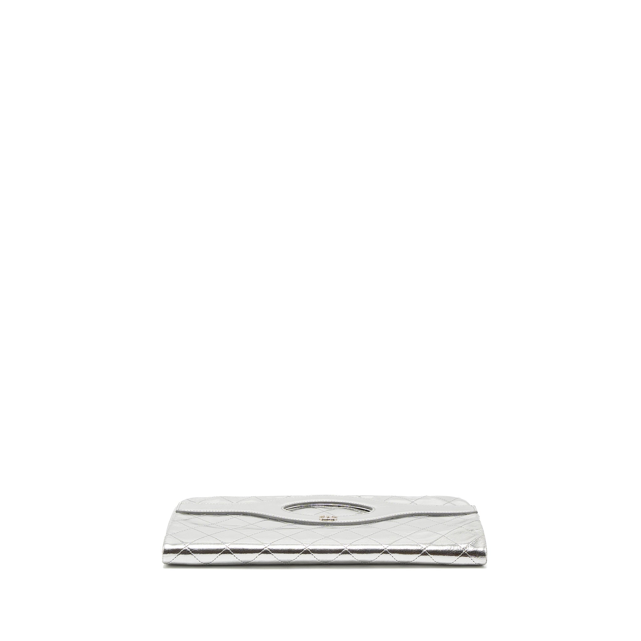 CHANEL 31 CLUTCH BAG GOATSKIN METALLIC SILVER SHW